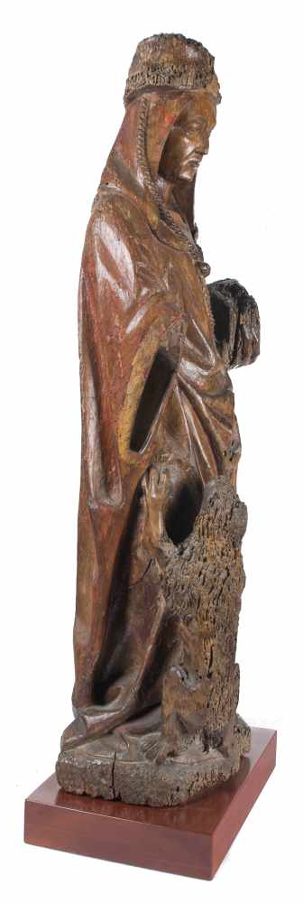 "Saint Jerome". Carved wooden sculpture with polychrome residue. Flemish School. Gothic. Late 15th - Image 6 of 6