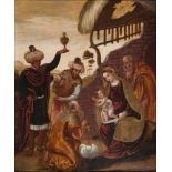 16th century Cretan School."The Adoration of the Magi"Oil on panel.The Cretan school is an important