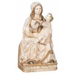 "Virgin in Majesty" (Sedes Sapientiae)". Alabaster sculpture with gilt and polychrome residue.