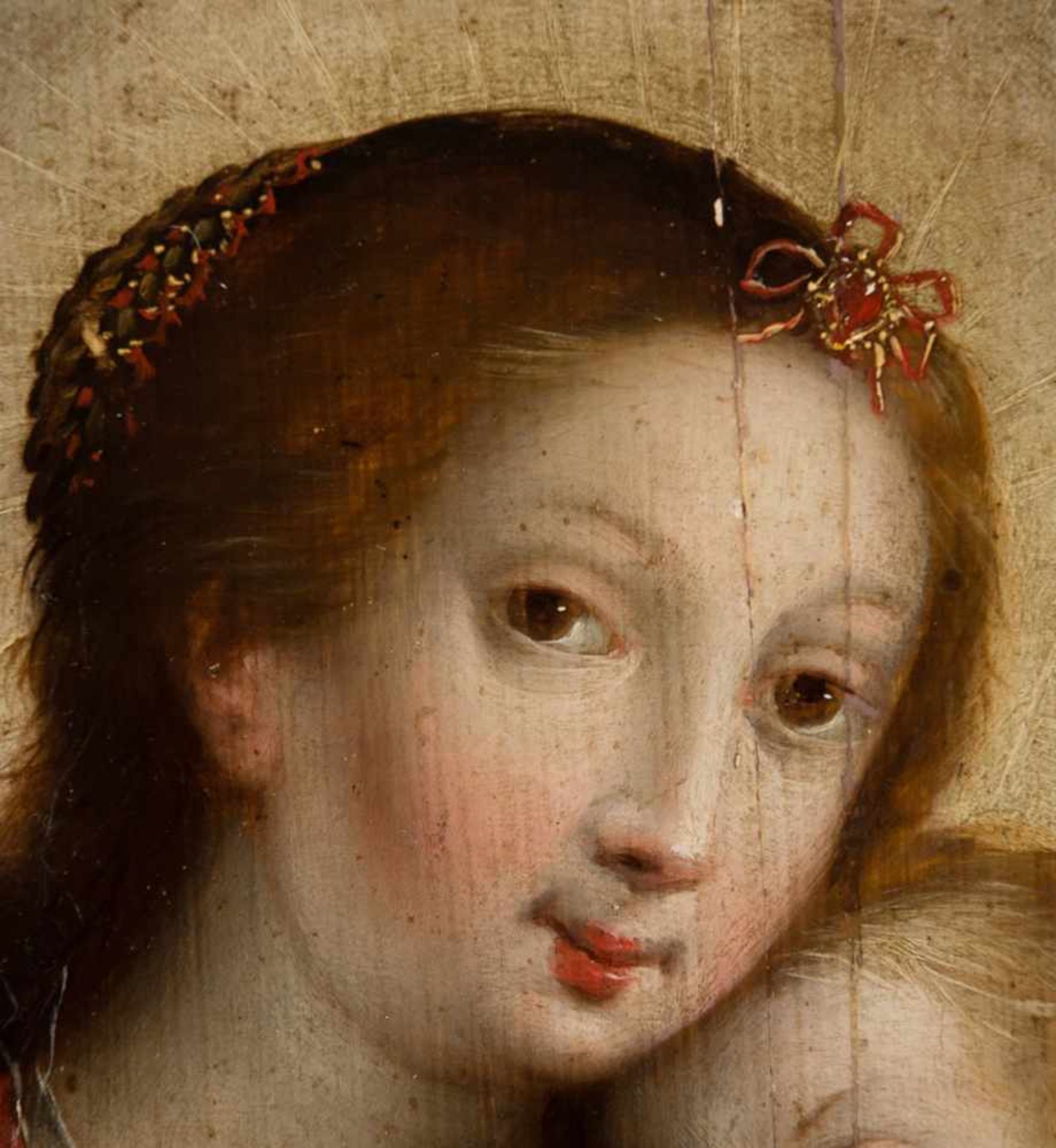 16th century Flemish School"Virgin of the Rodary"Oil on panel. 58 x 38 cm.- - -22.00 % buyer's - Bild 4 aus 5