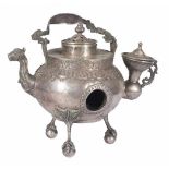 "Pava or Pavo Hornillo" (mate kettle). Hammered silver figure, cast, embossed and chased. Upper