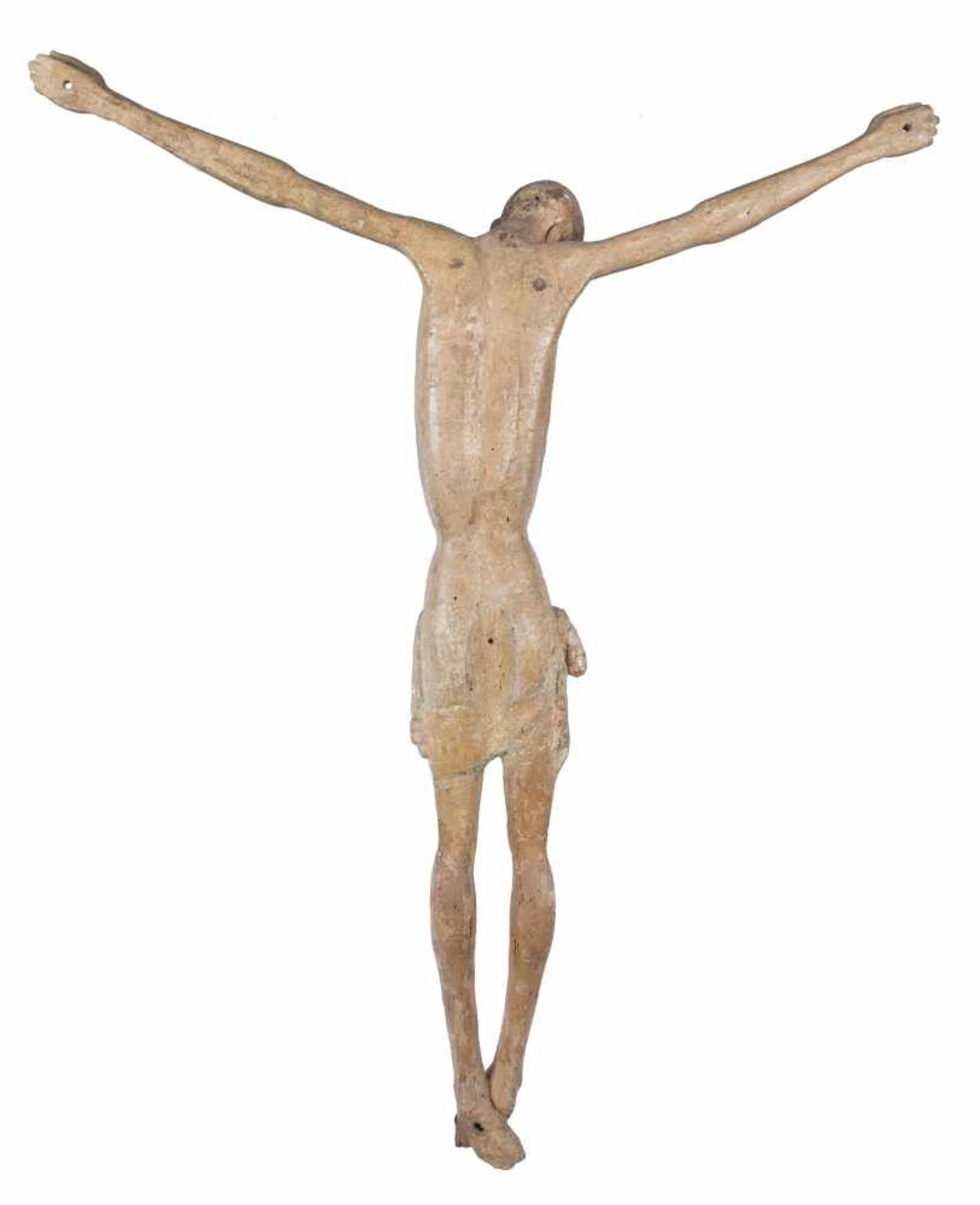 "Christ" Carved wooden sculpture with polychrome residue. Possibly Italian. Gothic. 14th – 15th - Bild 5 aus 9