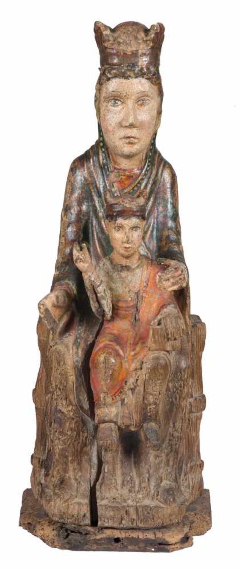 Seat of Wisdom (Sedes Sapientiae)". Carved and polychromed wooden sculpture. Catalan School. - Bild 2 aus 8