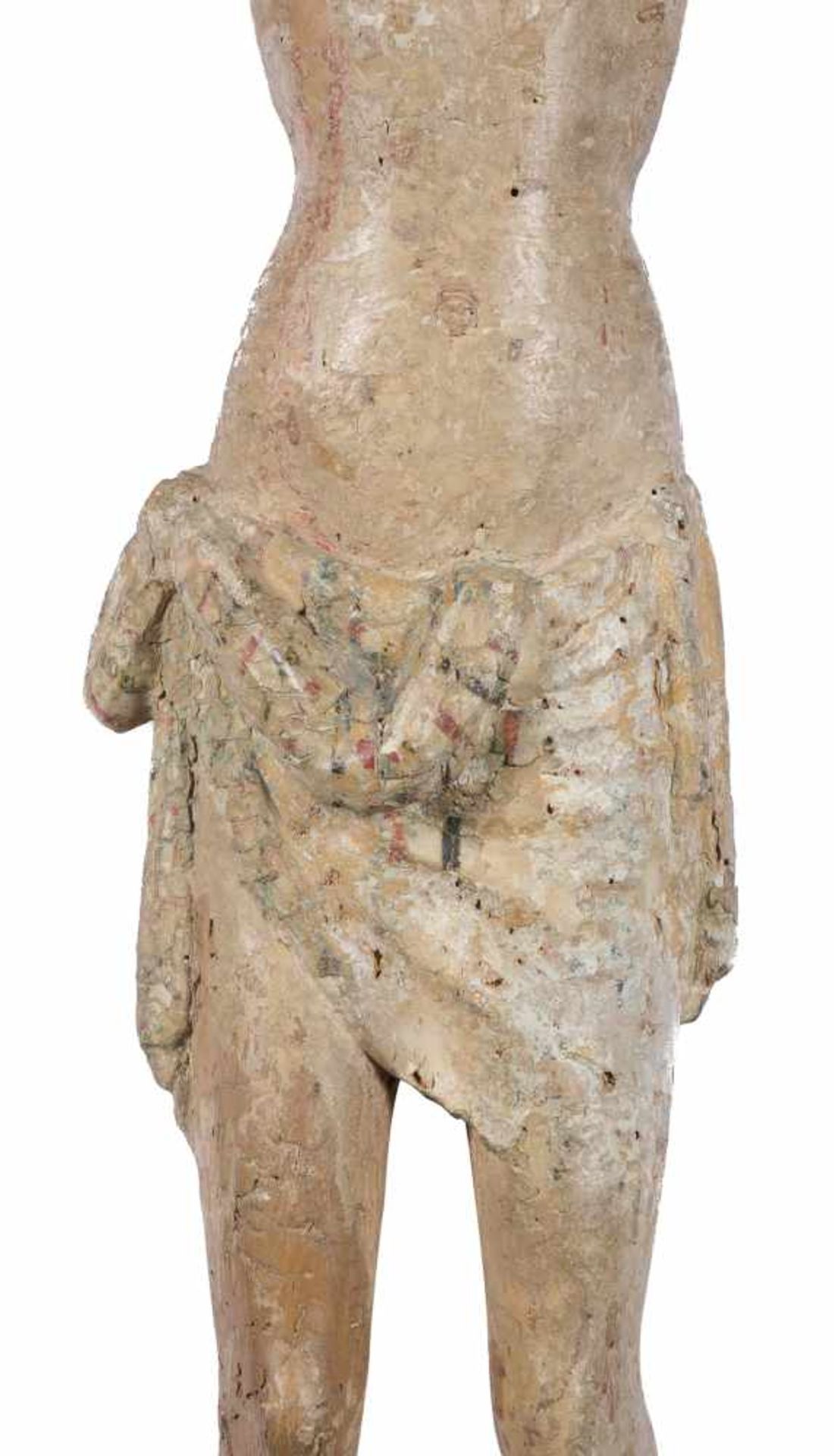 "Christ" Carved wooden sculpture with polychrome residue. Possibly Italian. Gothic. 14th – 15th - Bild 4 aus 9