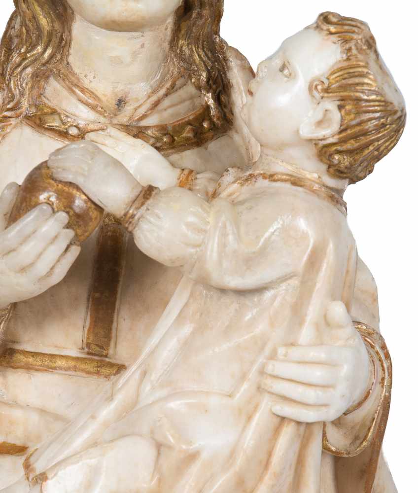 "Virgin in Majesty" (Sedes Sapientiae)". Alabaster sculpture with gilt and polychrome residue. - Image 2 of 11