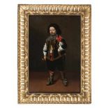 17th century Spanish School."Bufón" (Fool)Oil on canvas. Lined. Imposing gilded and carved 19th