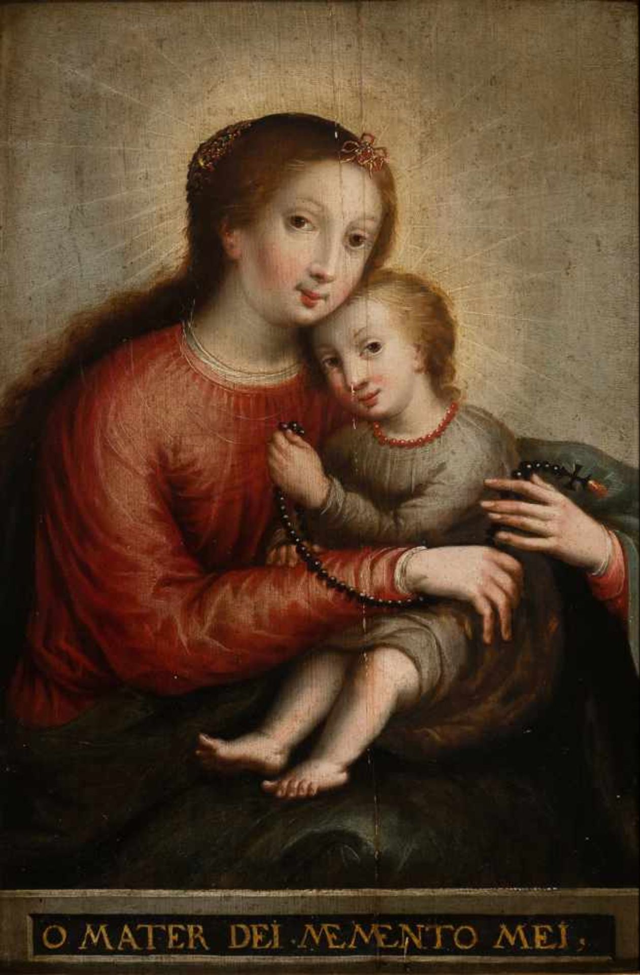 16th century Flemish School"Virgin of the Rodary"Oil on panel. 58 x 38 cm.- - -22.00 % buyer's