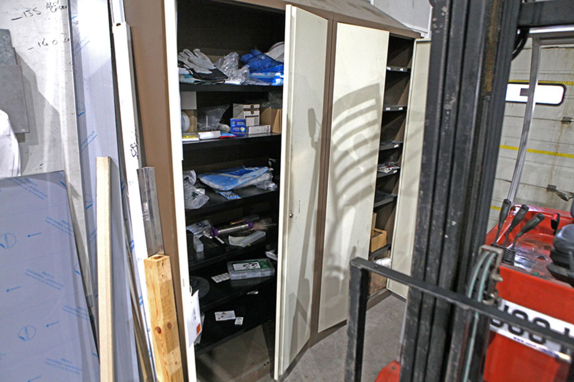 2 Steel double door cupboards and contents