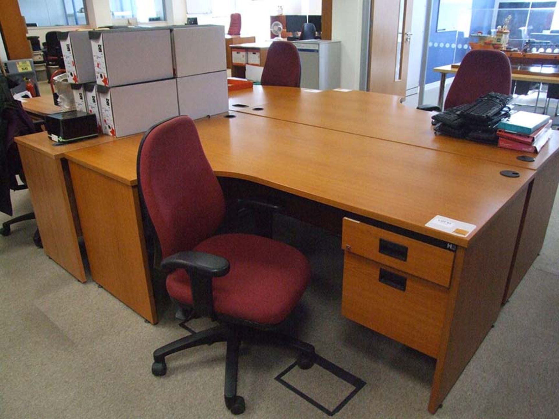 Shaped 2 drawer Pedestal Desk with RH return 1800 wide with operators chair