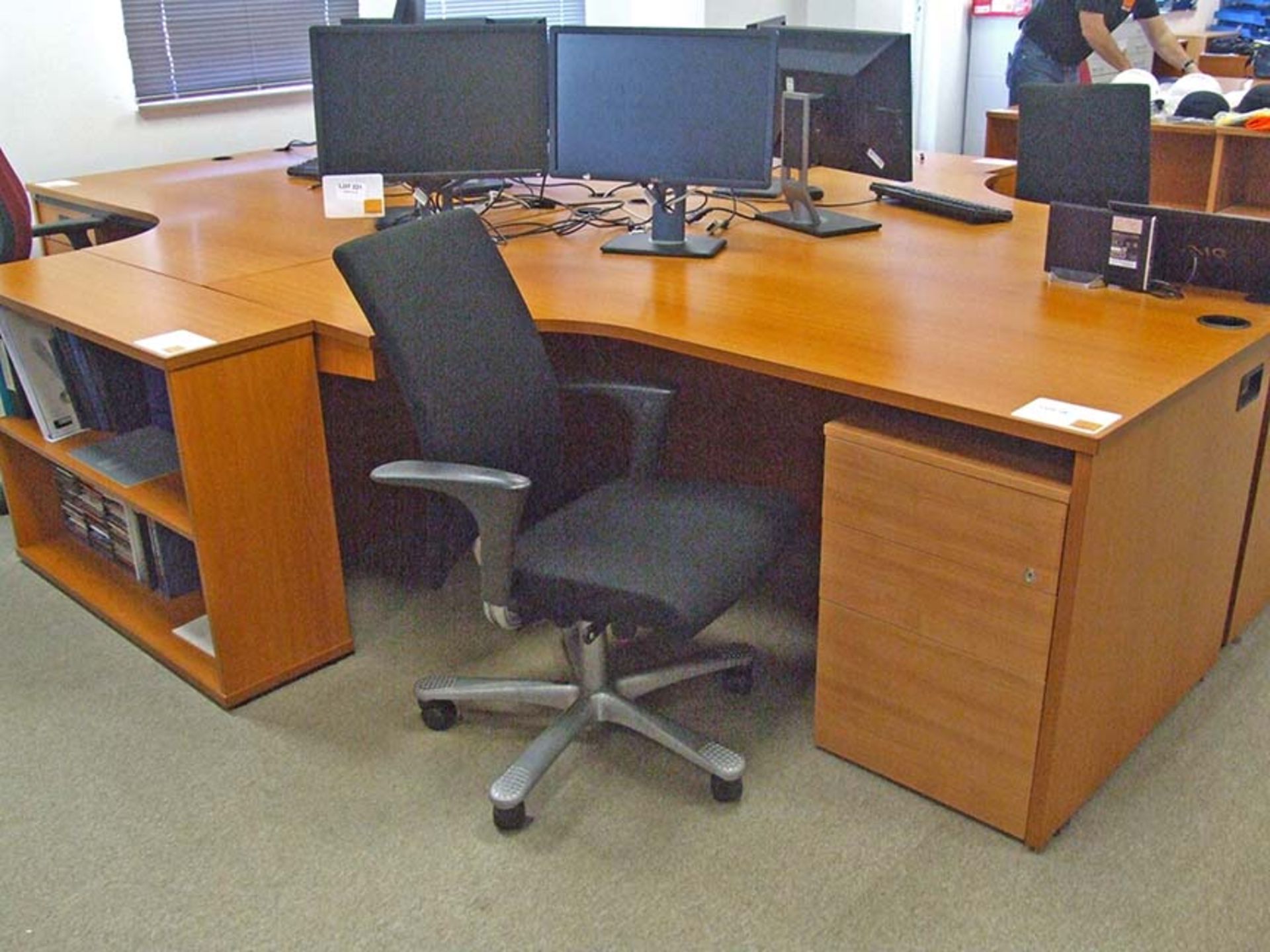 Shaped Desk with LH return and 3 drawer pedestal 1800 wide with operators chair