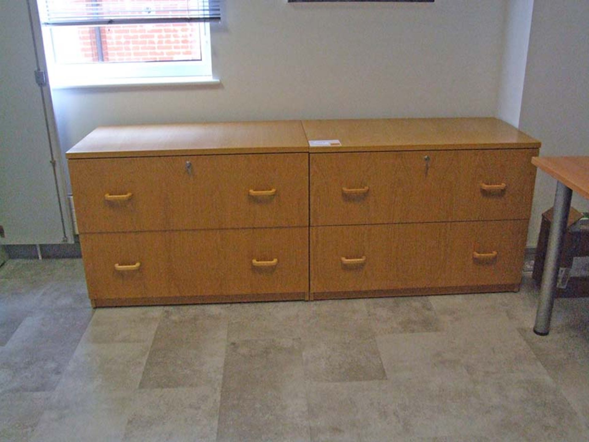 2 Oak Finish Lateral Filing Cabinets each with 2 drawers 990 wide