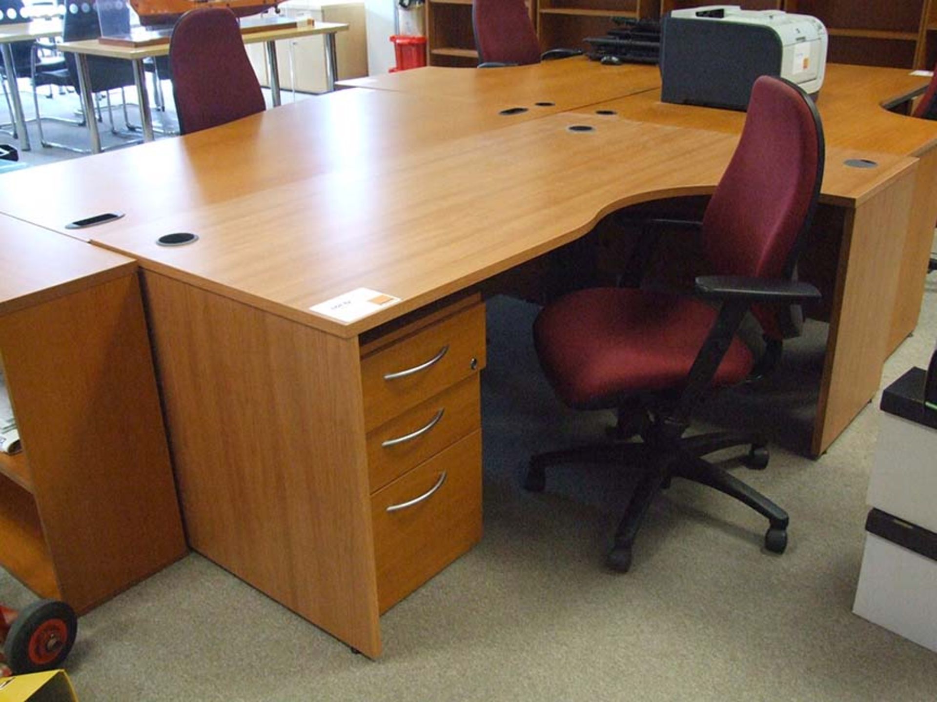 Shaped Desk with LH return and 3 drawer pedestal 1800 wide with operators chair