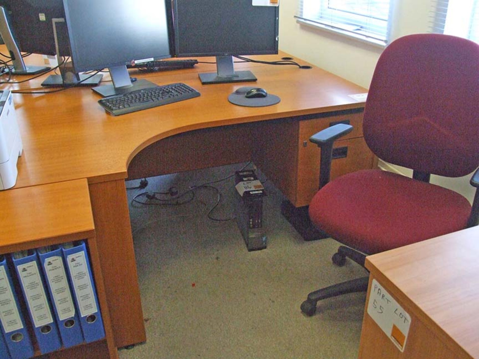 Shaped 2 drawer Pedestal Desk with LH return 1800 wide with operators chair