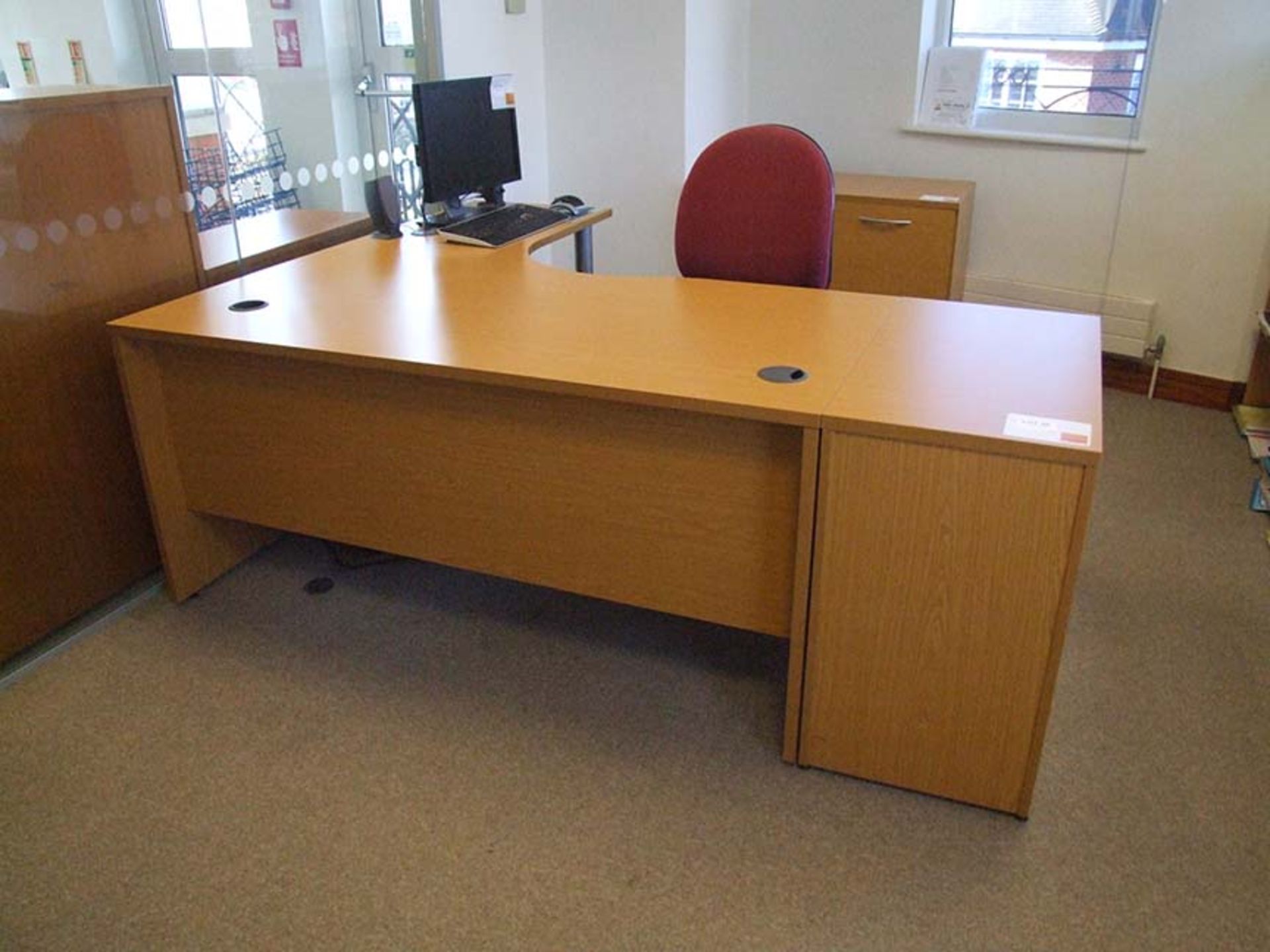 Shaped Desk with RH return and 3 drawer pedestal 1600 wide with operators chair