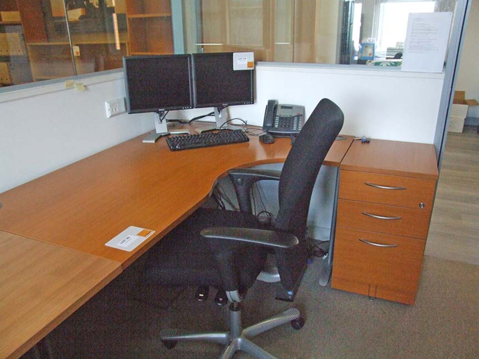 Shaped Desk with RH return and 3 drawer pedestal 1600 wide with operators chair