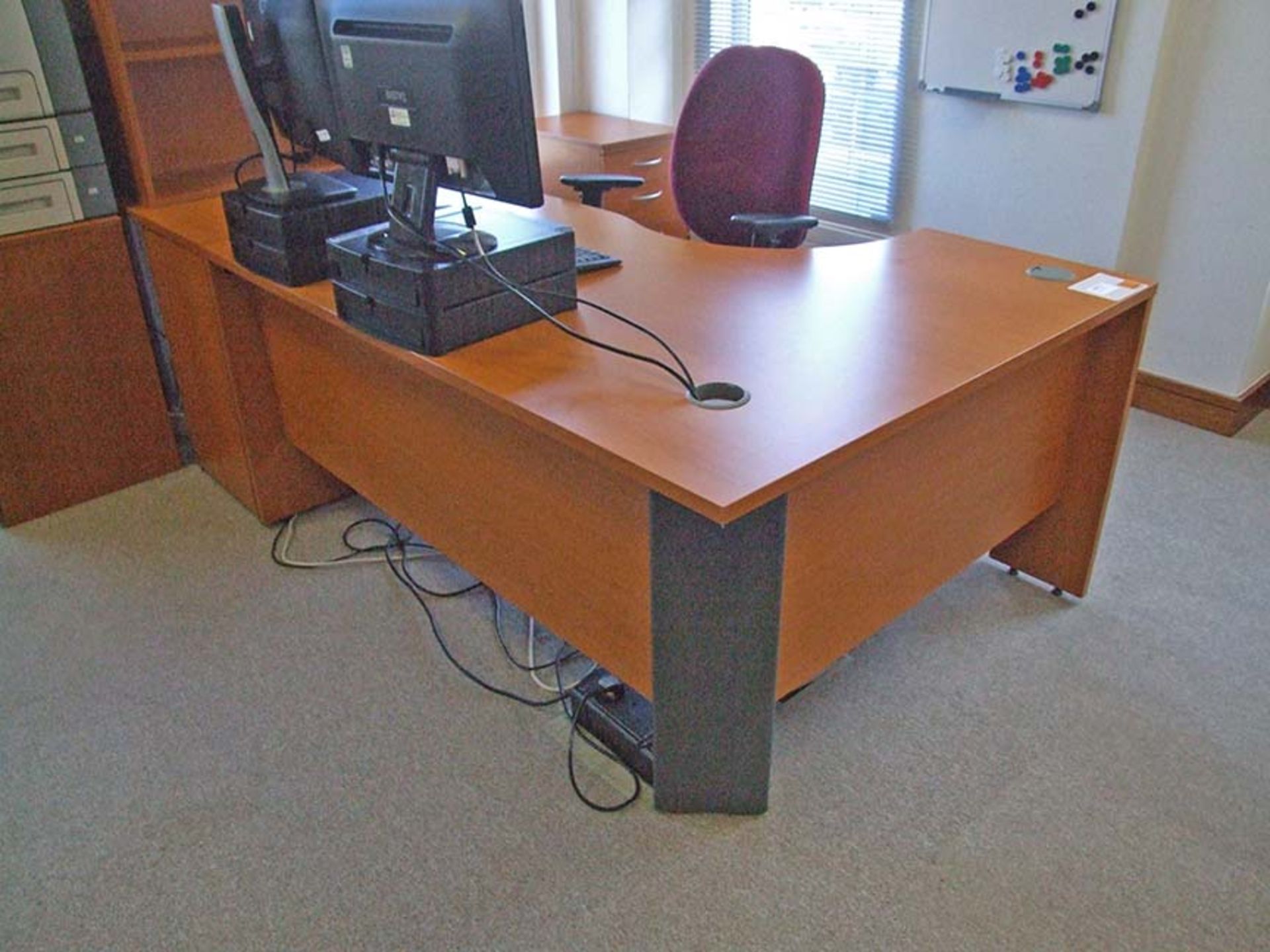 Shaped Desk with LH return and 3 drawer pedestal 1600 wide with operators chair