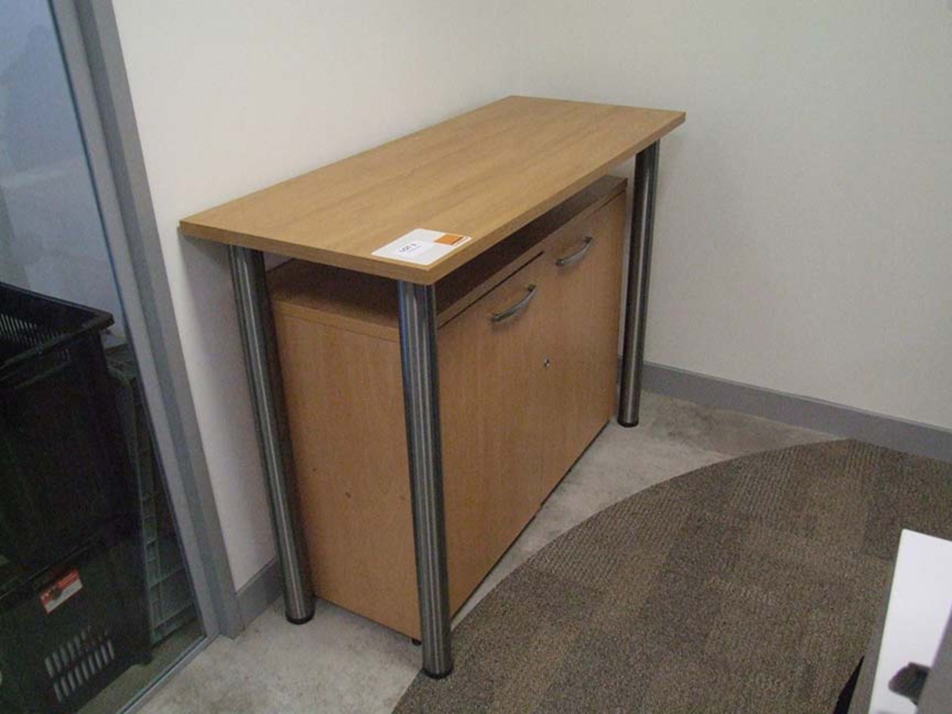 Postal Area Double Door Cupboard 1000 wide by 740 high with contents and tall office table 1200 x