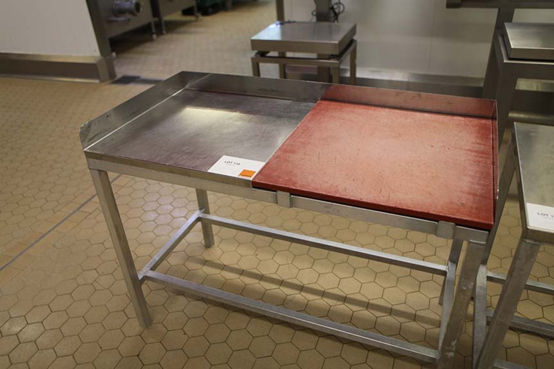 Meat preparation table 50/50 stainless and polyprop tops
