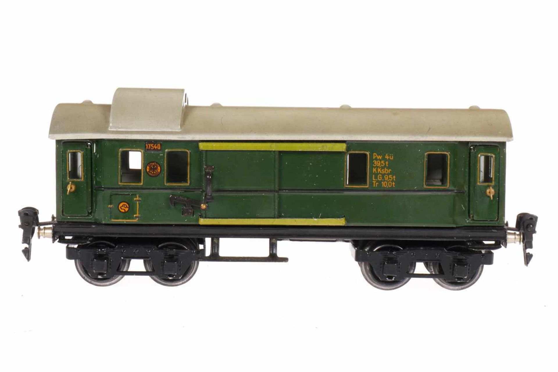 Märklin Gepäckwagen 1754, S 0, CL, mit 2 STH und 4 AT, LS und gealterter Lack, L 24,5, im leicht