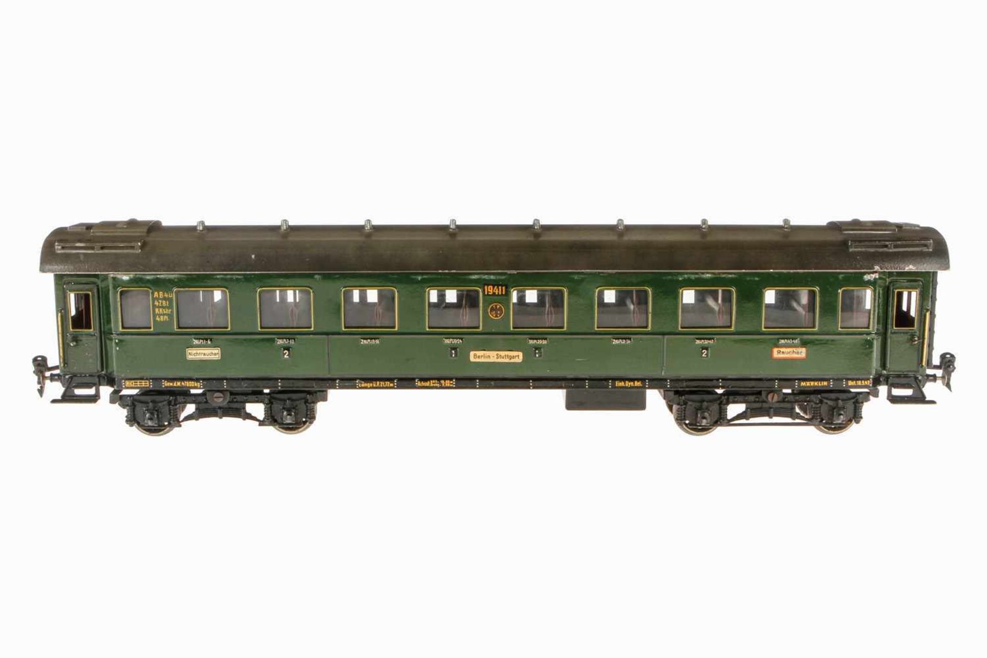 Märklin Personenwagen 1941 G, S 1, grün HL, 4 AT, 4A Gussräder, mit Inneneinrichtung, 1