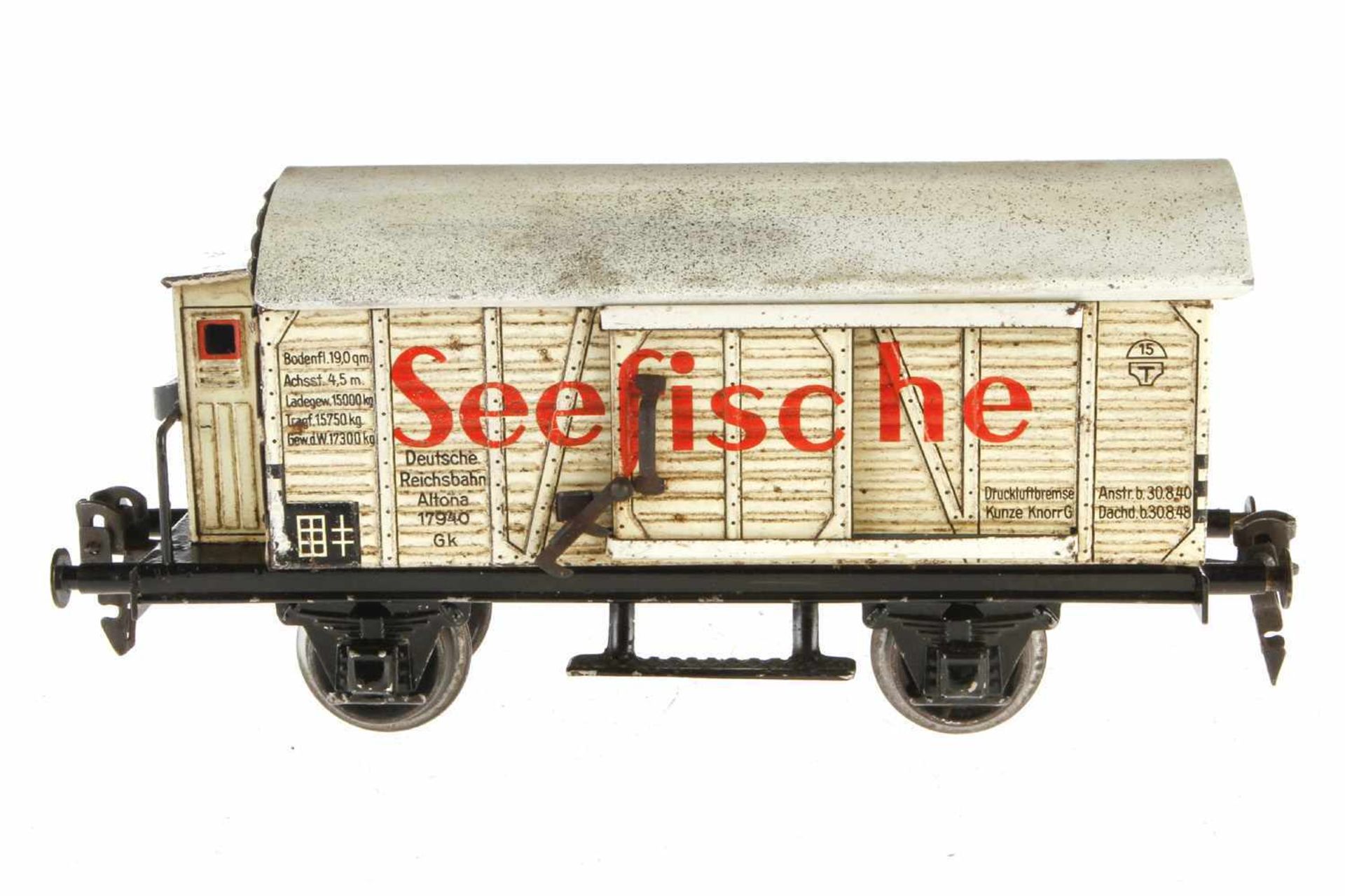 Märklin Seefische-Transportwagen 1994, S 0, CL, 2 ST, Dach nachlackiert, tw kleine RS, L 18,5, Z 3