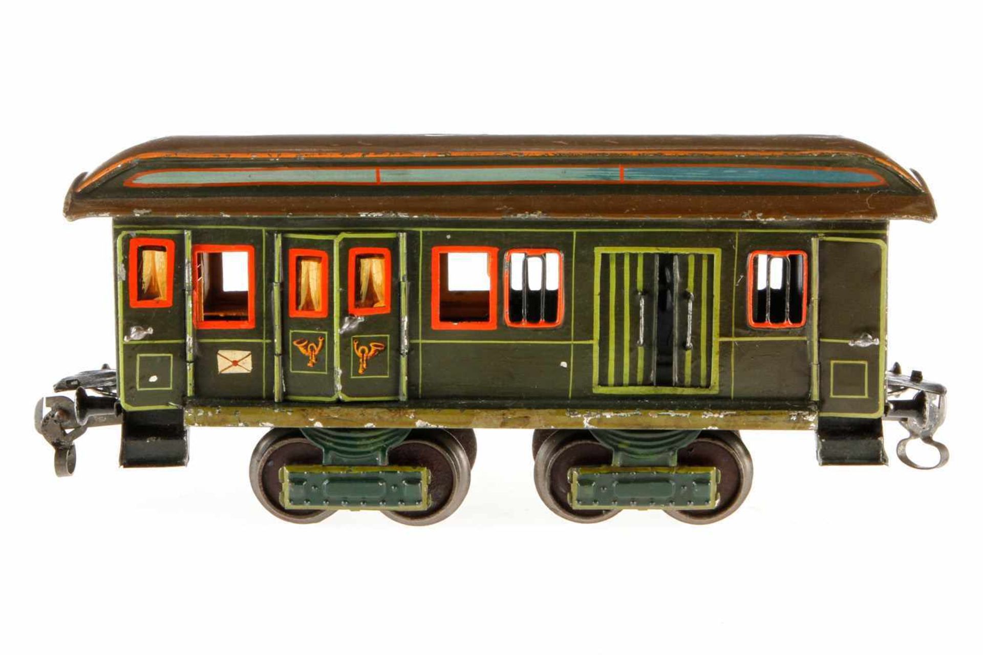 Märklin Post-/Gepäckwagen 1844, S 1, uralt, HL, mit Diensteinrichtung, 4 AT, 4 ST, 2 DT und