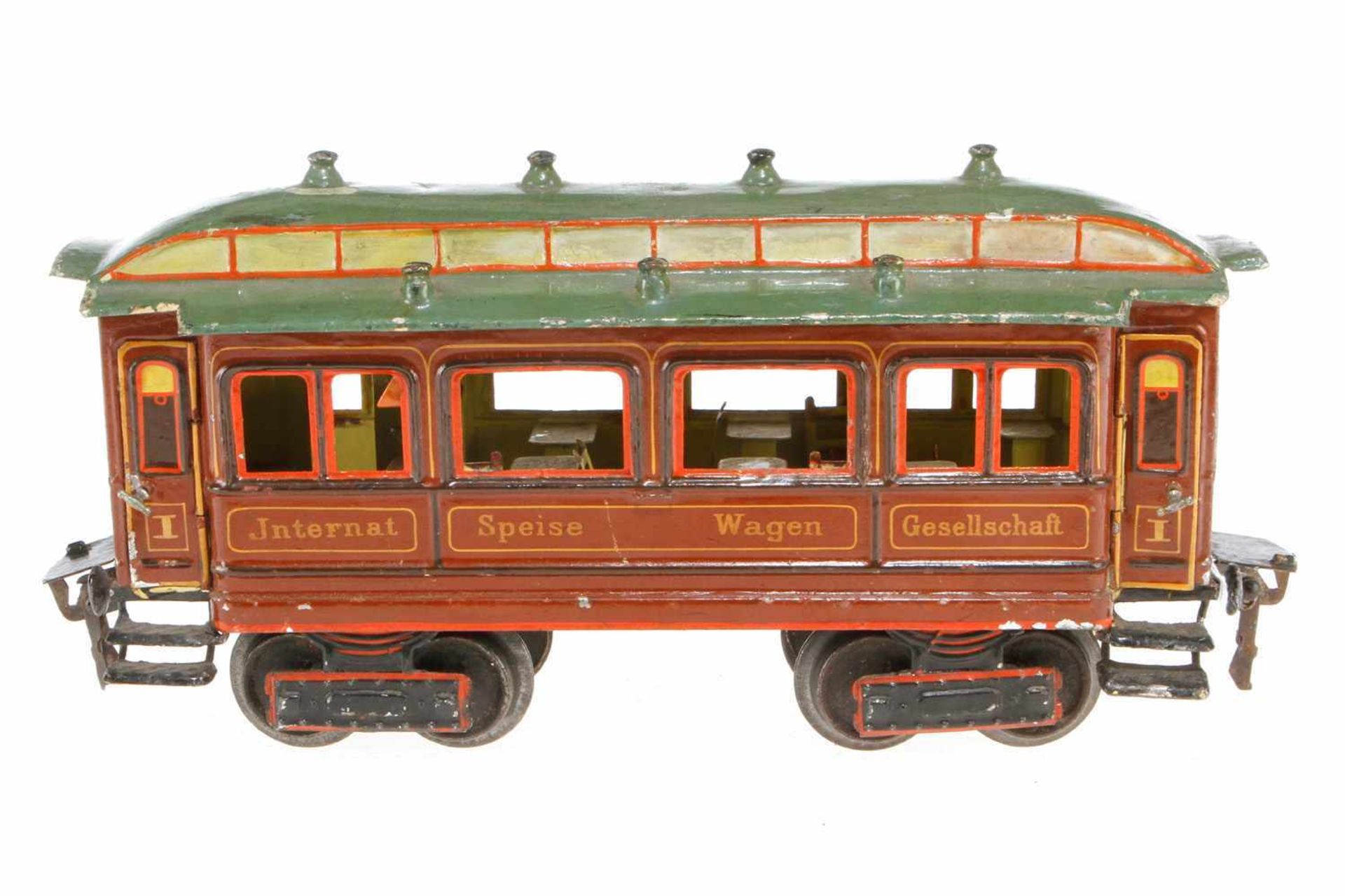 Märklin internationaler Speisewagen 1842, S 1, uralt, HL, mit Inneneinrichtung, 4 AT und 10