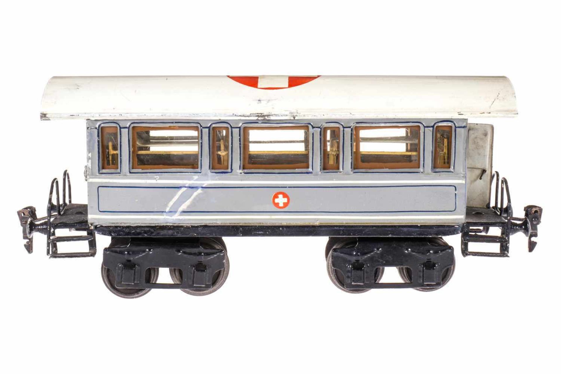 Märklin Sani-Wagen 1848 P, S 1, uralt, HL, 2 AT, 4A, mit Inneneinrichtung und 8 Tragbahren, auf 1