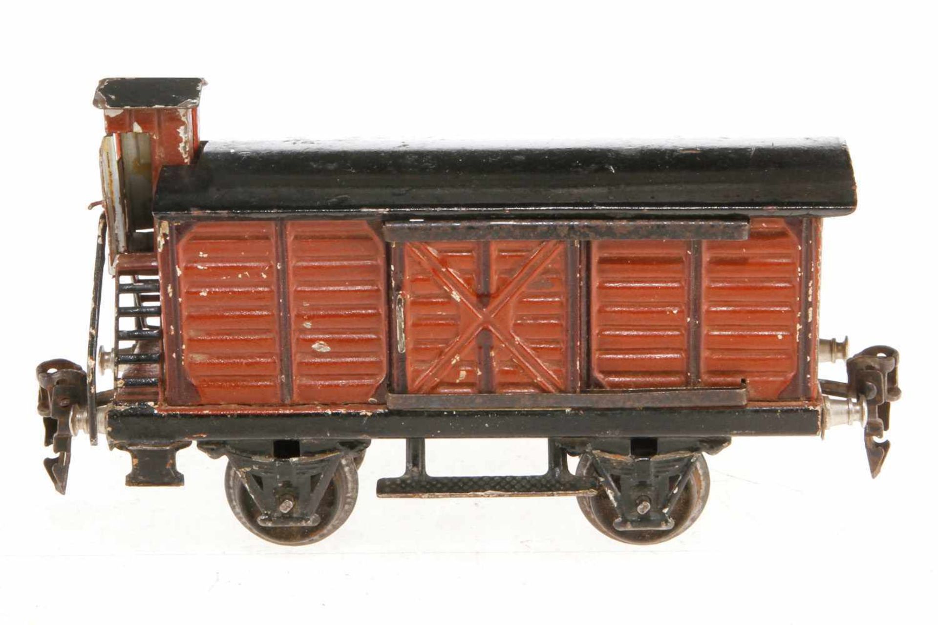 Märklin gedeckter Güterwagen 1929, S 0, HL, mit BRHh und 2 ST, LS und gealterter Lack, L 16, Z 3