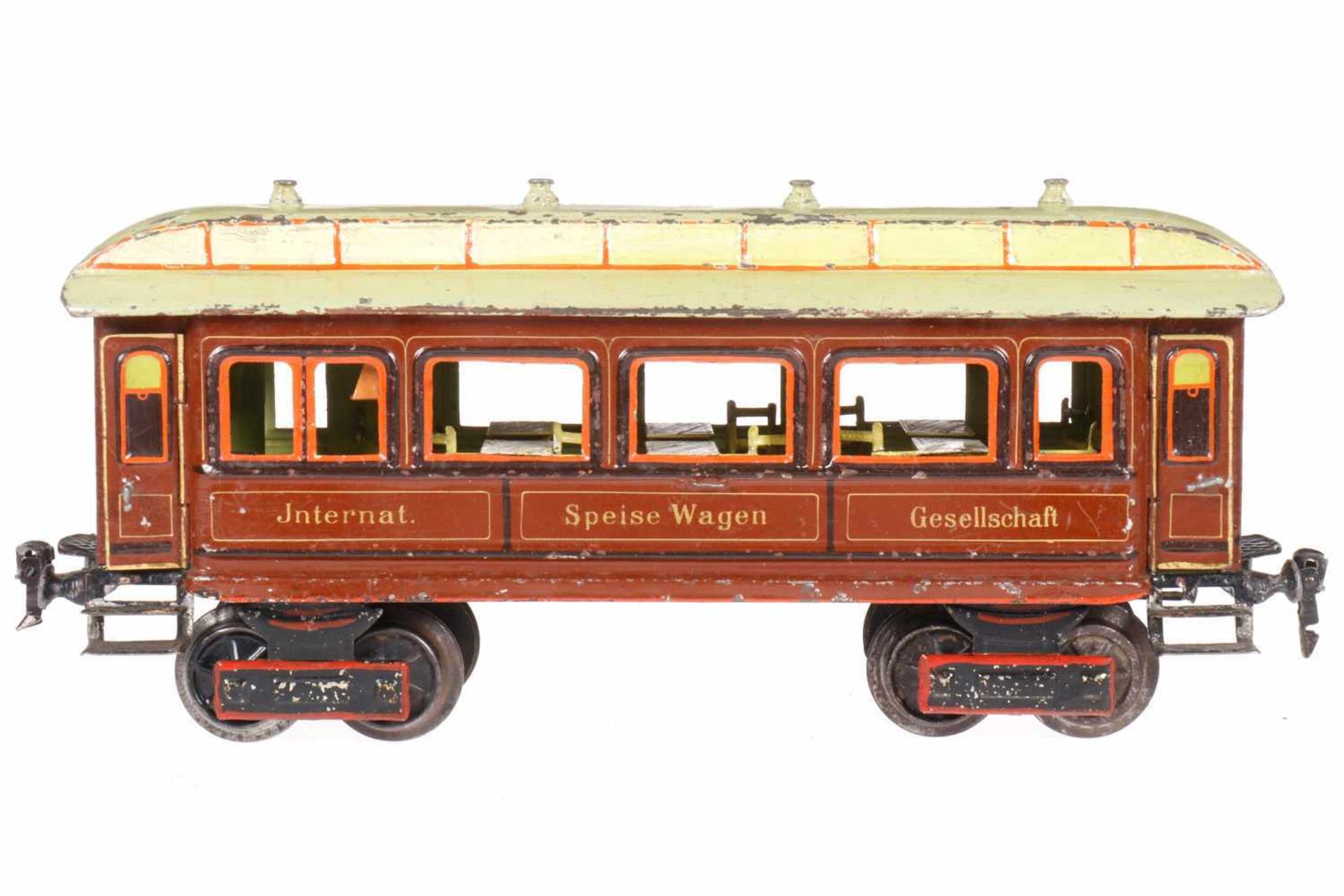 Märklin internationaler Speisewagen 1843, S 1, uralt, HL, mit geteilter Inneneinrichtung und 4 AT, 1