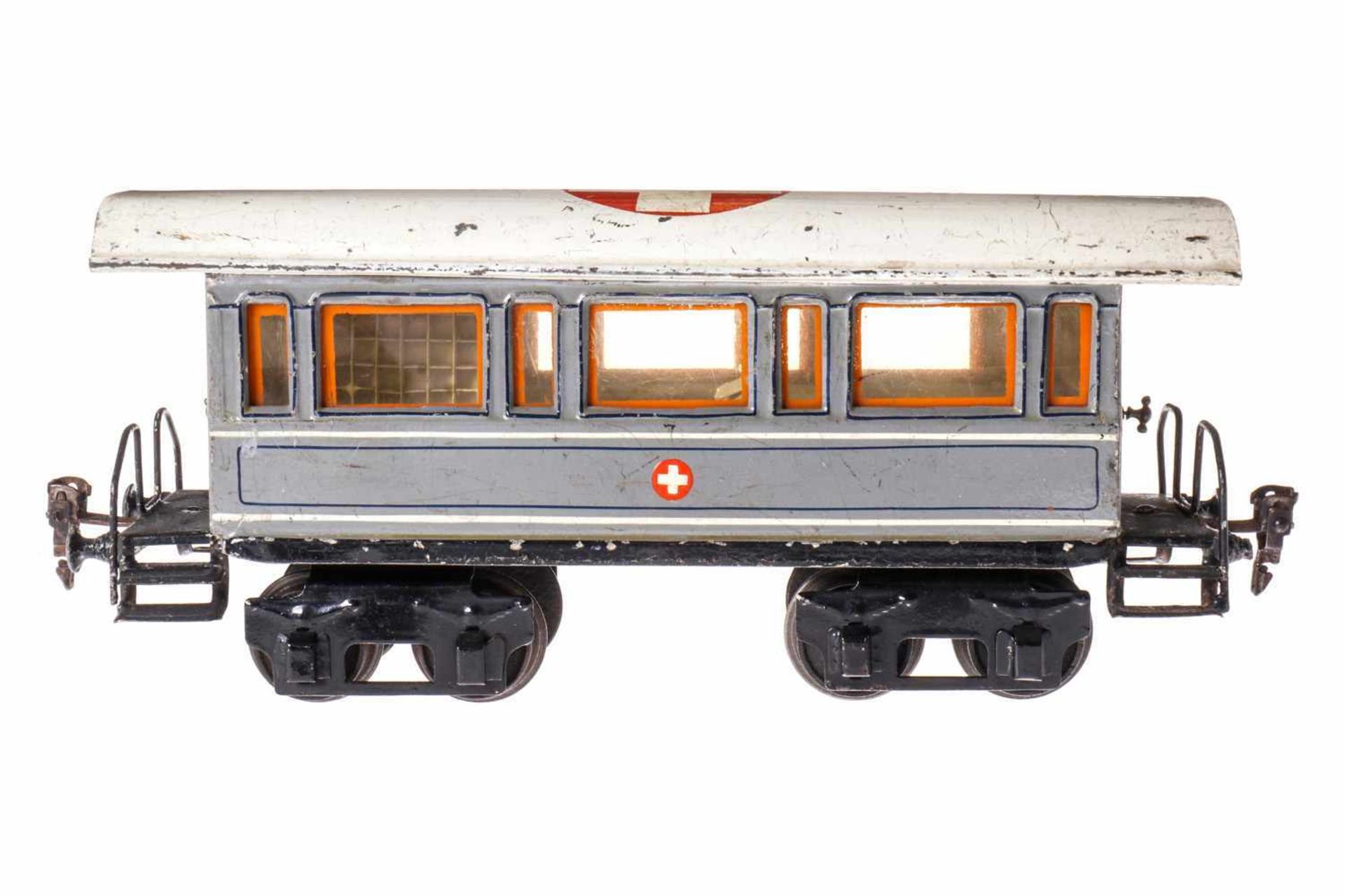 Märklin Sani-Wagen 1848 Op, S 1, uralt, HL, 2 AT, 4A, mit Inneneinrichtung, Alterungs- und