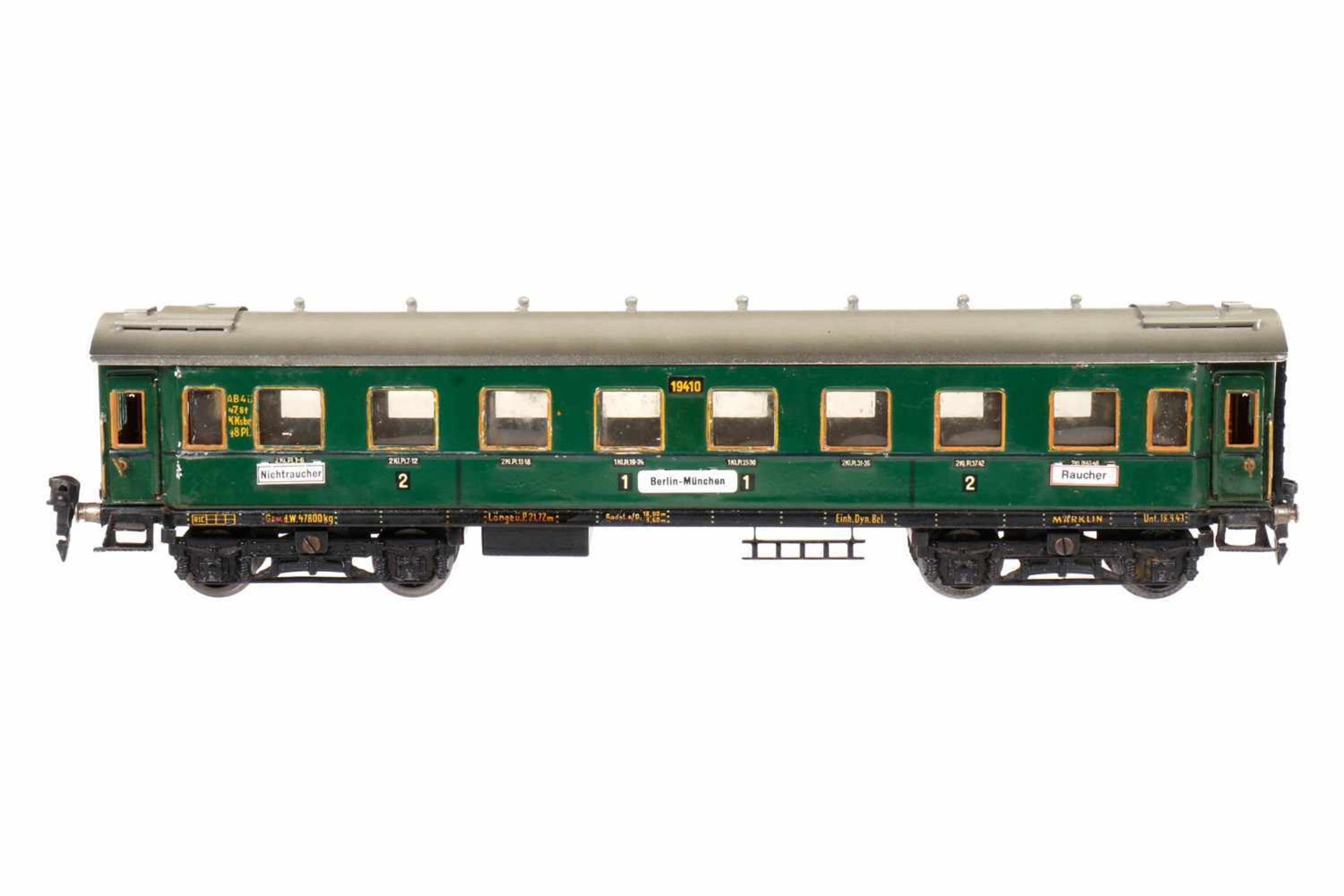 Märklin Personenwagen 1941, S 0, CL, 4 AT, 4A Gussräder, ohne Inneneinrichtung, mit NB-Schildern,