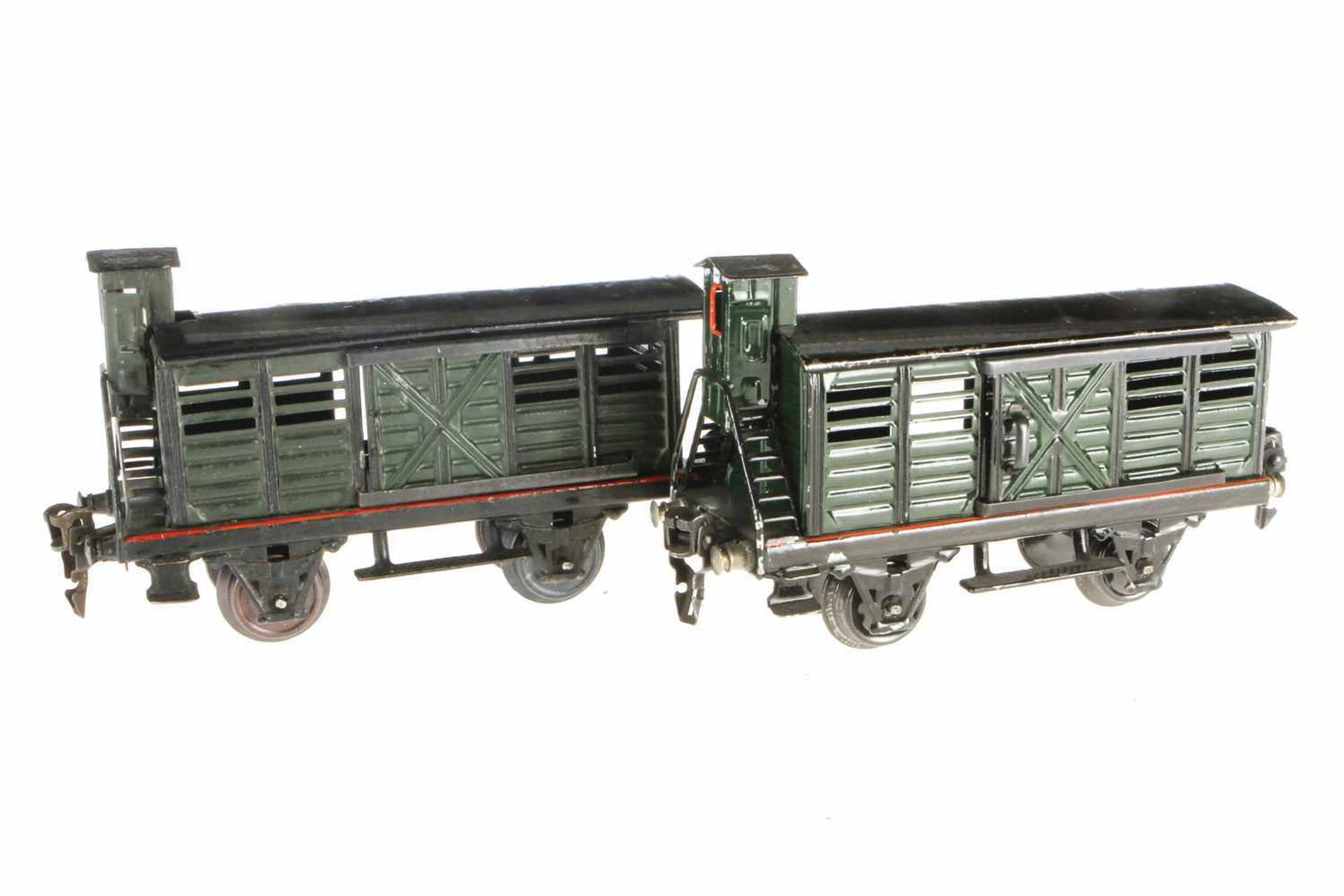 2 Märklin Viehwagen 1989, S 0, HL, je 2 ST und BRHh, L 16,5, Z 2-3