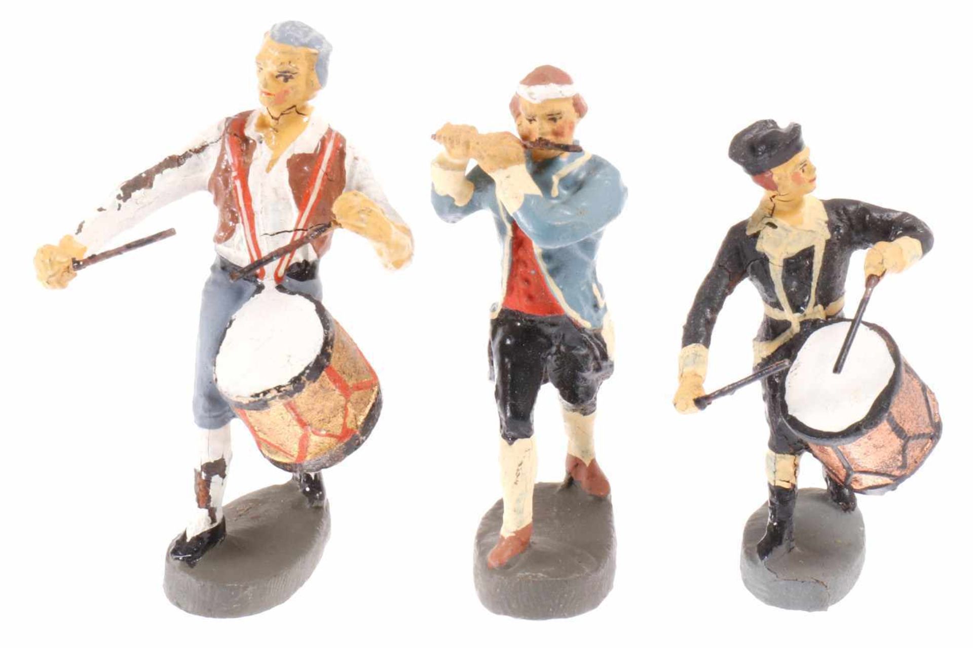 3 Elastolin Figuren, amerikanische Revolutionssoldaten, Großvater, Vater und Sohn, ("Spirit of 76"),