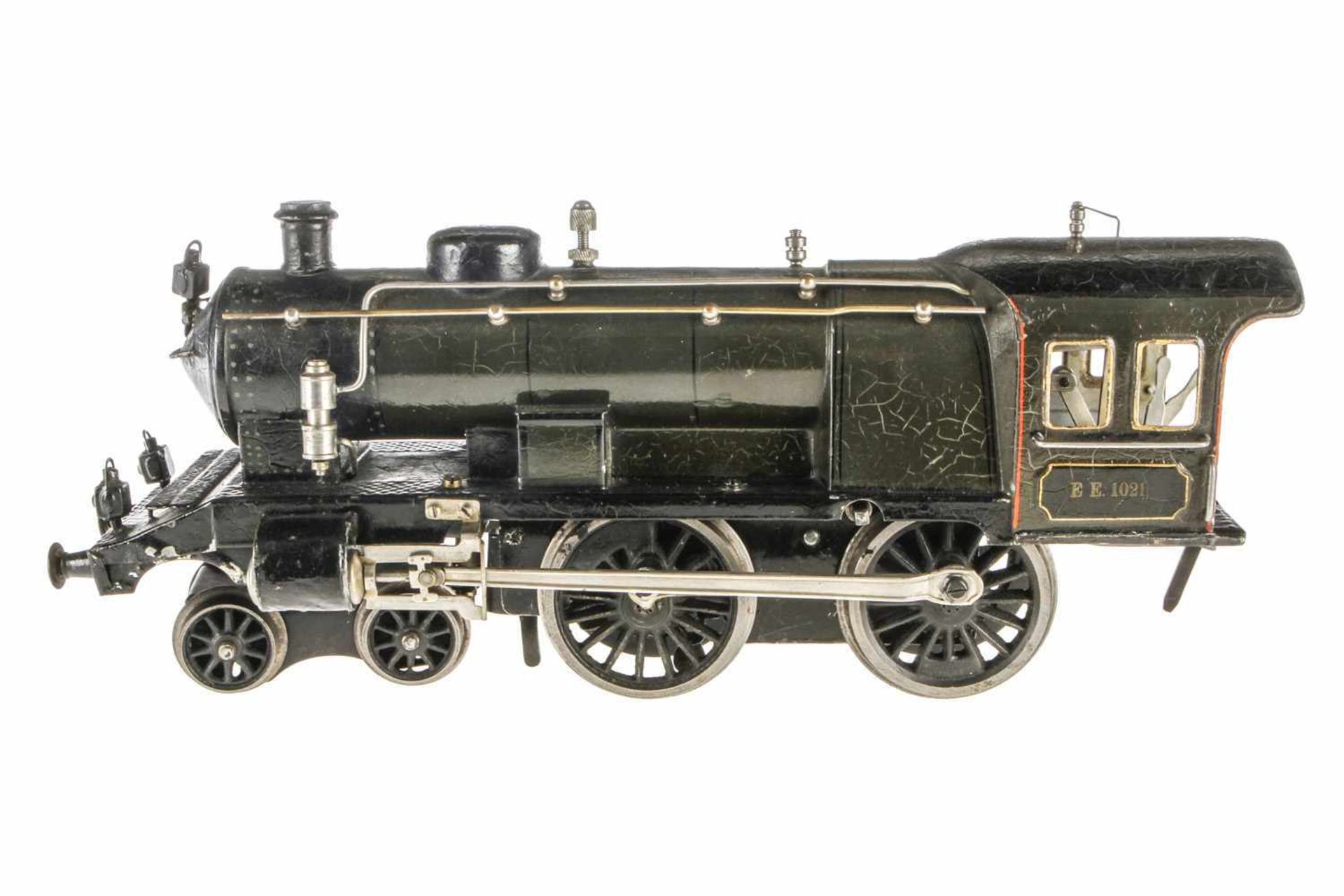 Märklin 2-B-Dampflok EE 1021, ohne Tender, S 1, Uhrwerk intakt, grau HL, 3 imit. Stirnlampen,