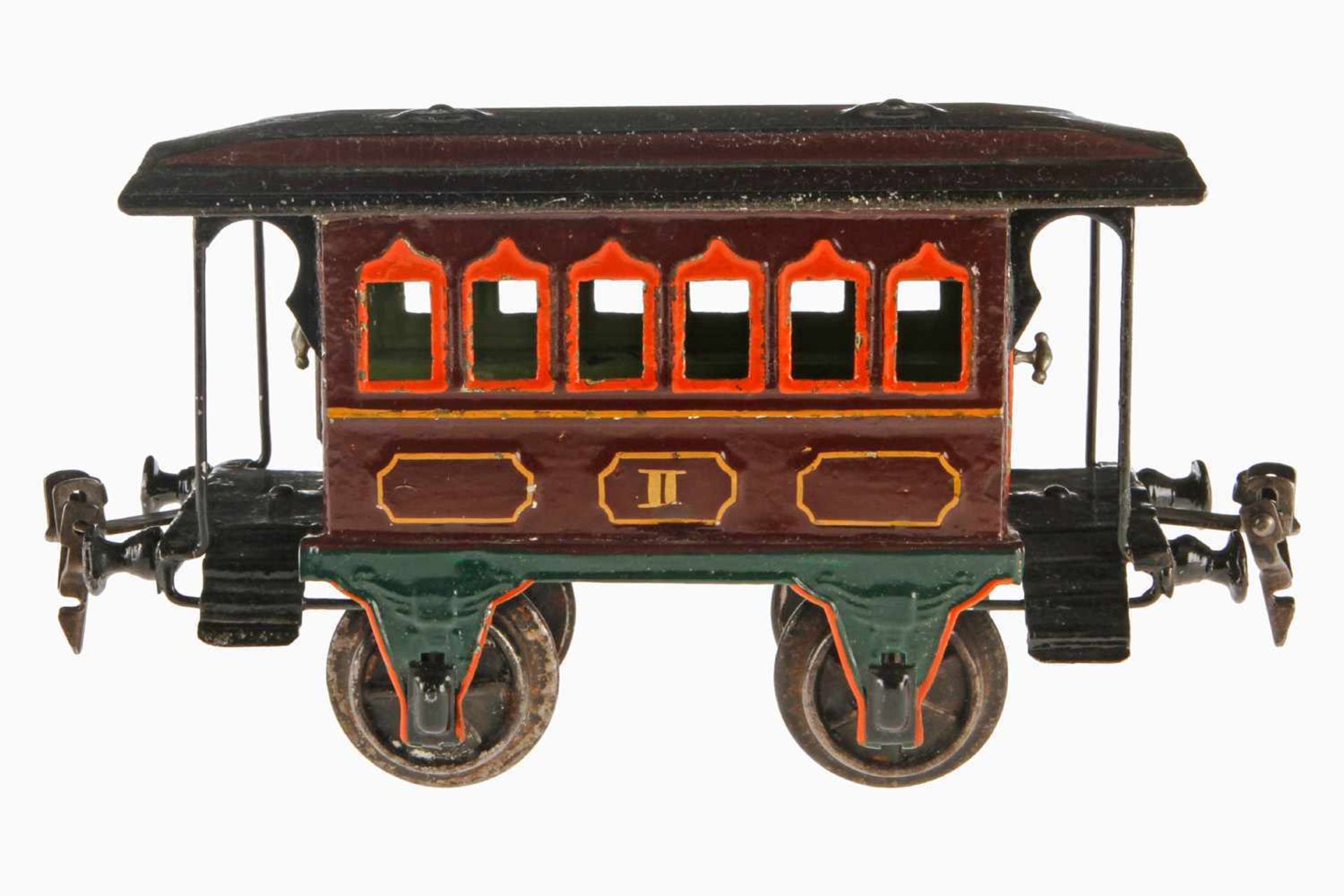 Märklin Durchgangswagen 1807, S 1, uralt, HL, mit Inneneinrichtung, 2 AT, Alterungs- und