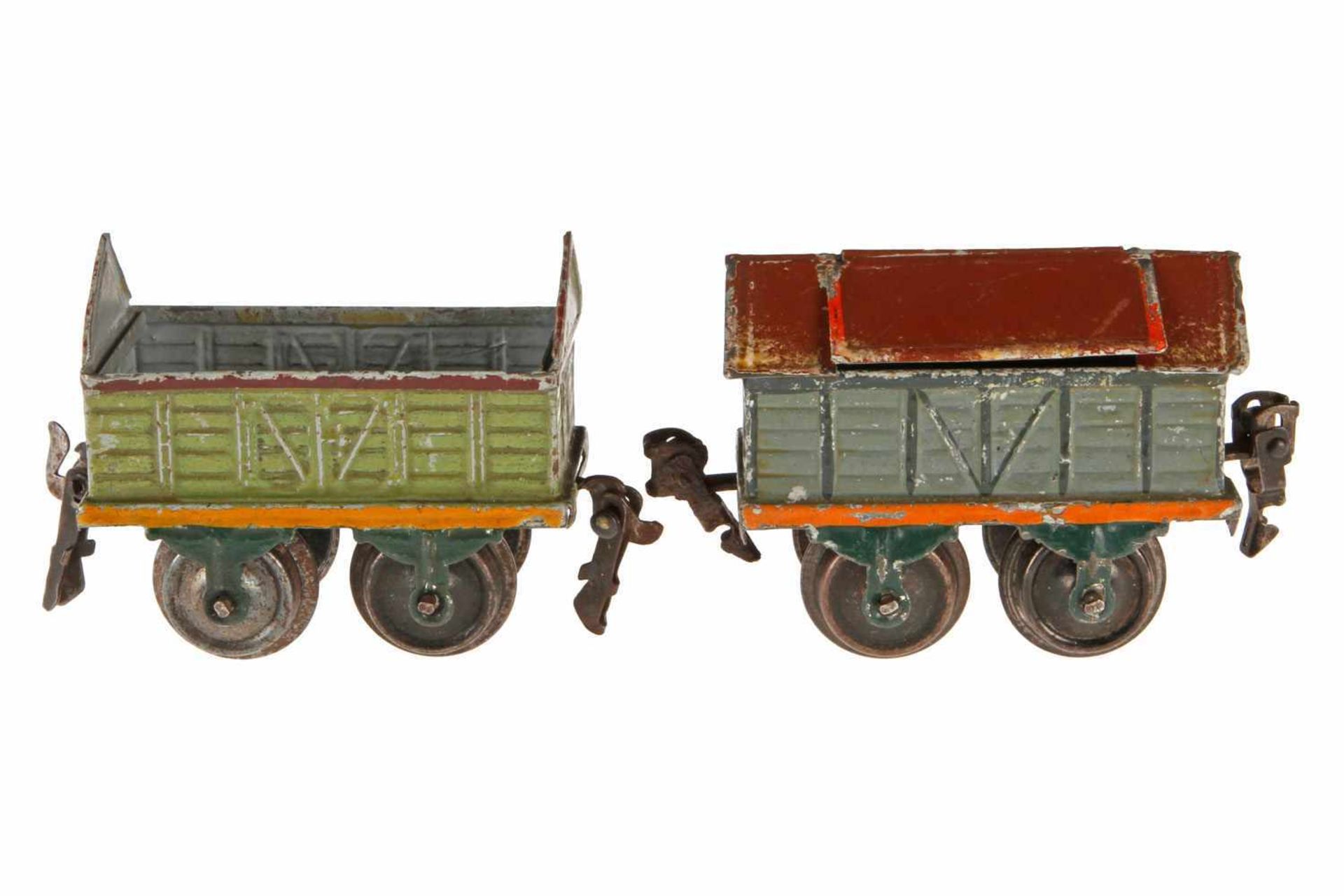 2 Märklin Güterwagen 1815 und 1820, ohne Kohleblech, S 0, HL, L 8,5, leichte Alterungs- und