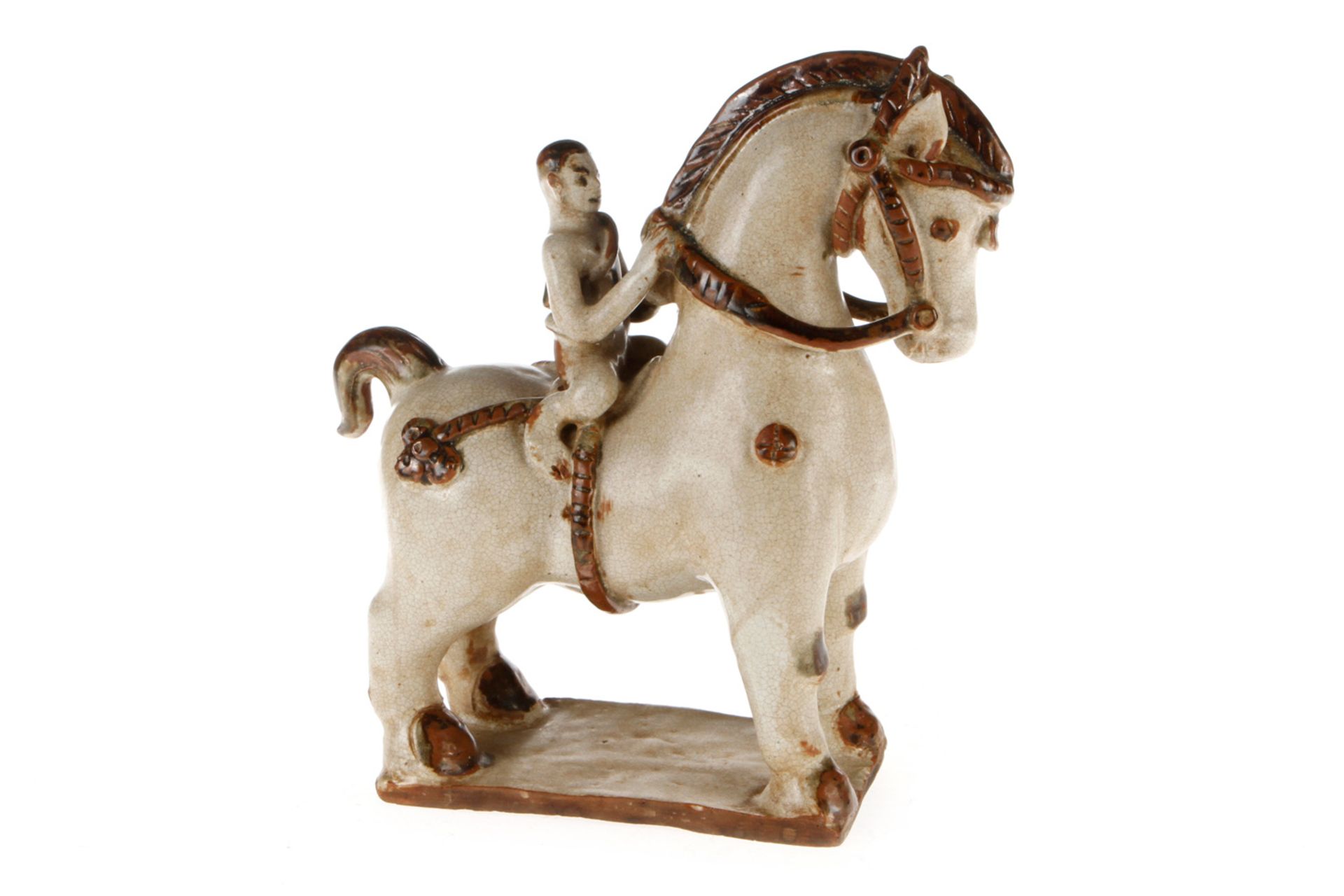 Pferd und Reiter, Siam/Sawankhalok, 18. Jahrhundert, Keramik, glasiert, H 30 cm