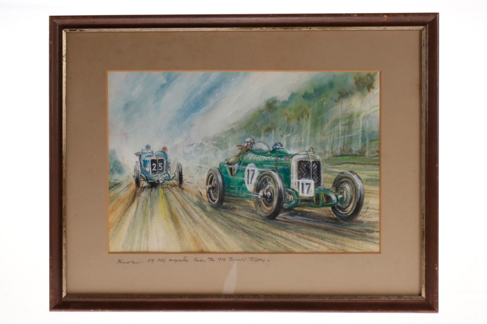 Rennfahrerbild, Aquarell, Nuvolari`s K 3 MG, Trophy 1933, gerahmt, 43x33 cm