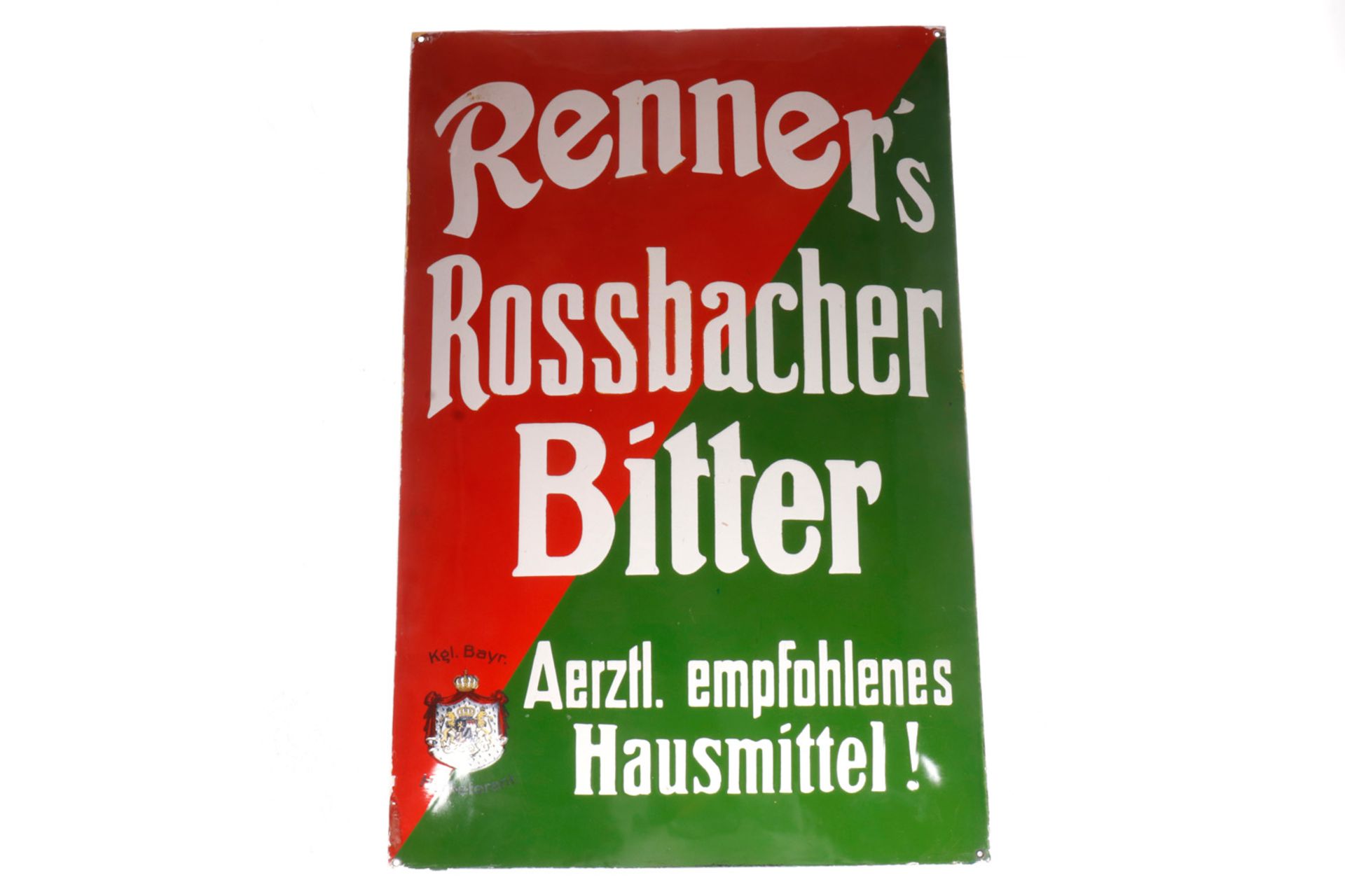 Emailleschild "Renner`s Rossbacher Bitter", gewölbt, 50 x 75 cm, Z 2