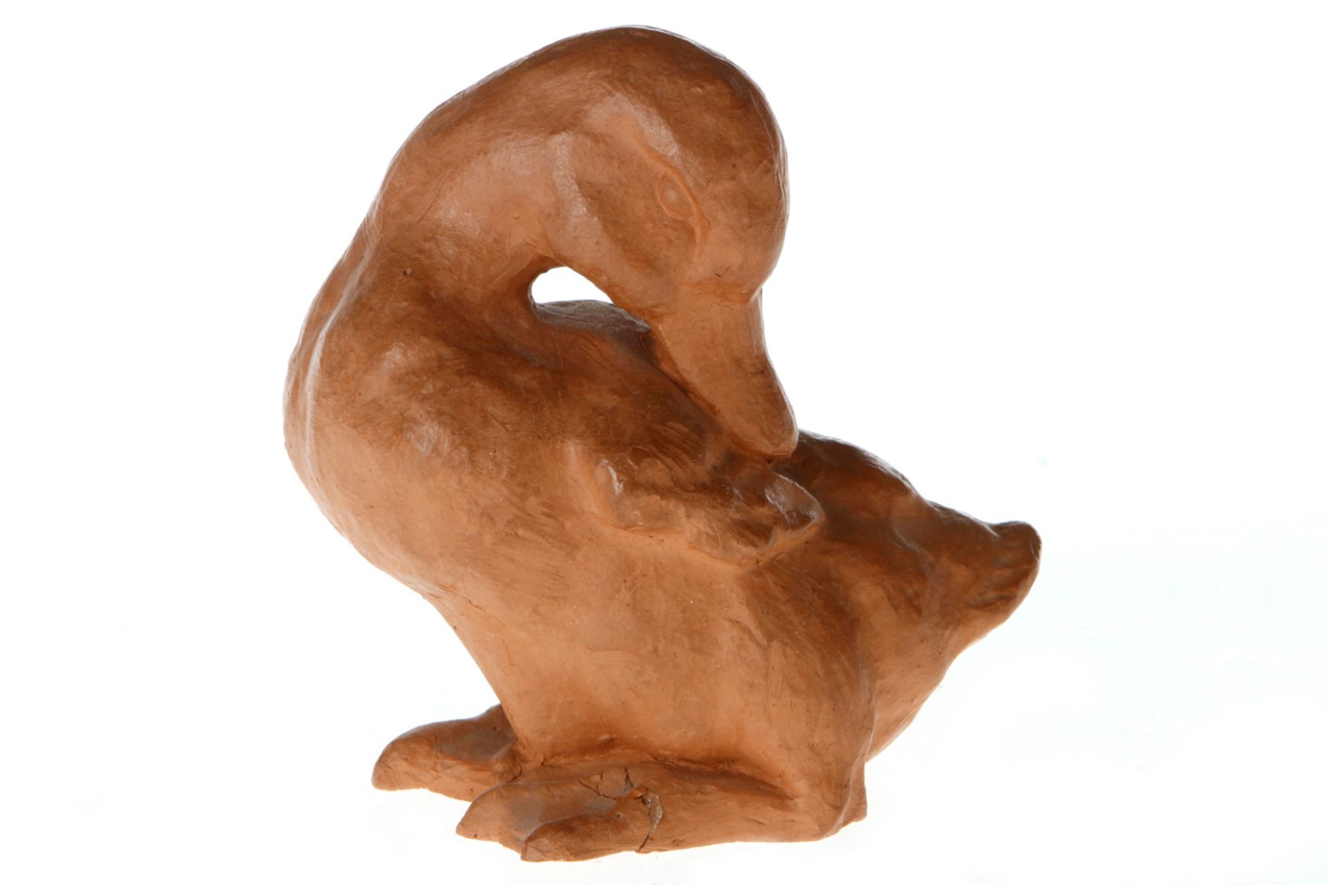 Tonfigur Ente, signiert: Klinger, 1 Fuß geklebt, Höhe 11 cm