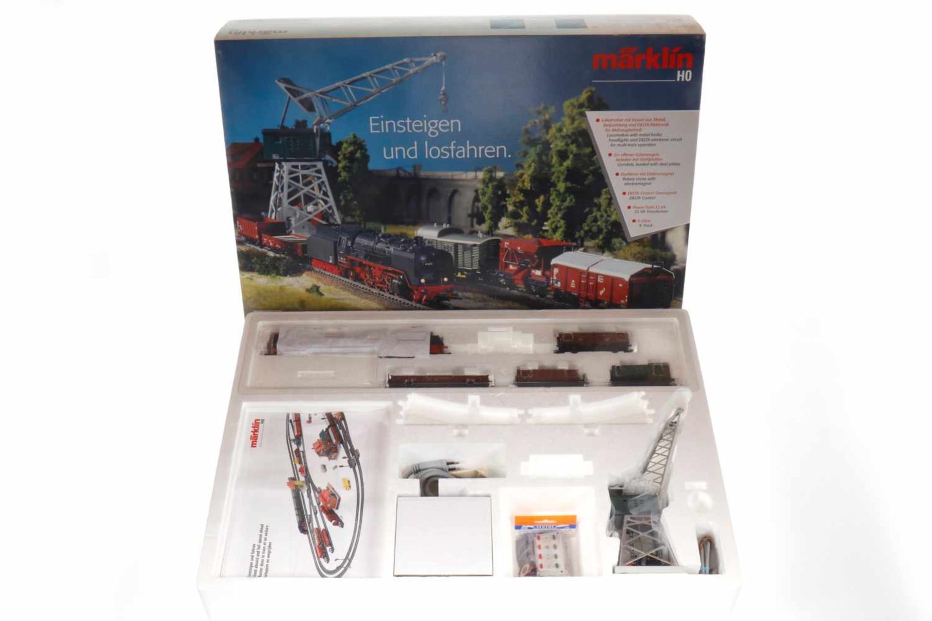 Märklin Zugpackung 29815, S H0, NV, mit Lok, 4 Wagen, Trafo und Kran, OK, sonst Z 1-2