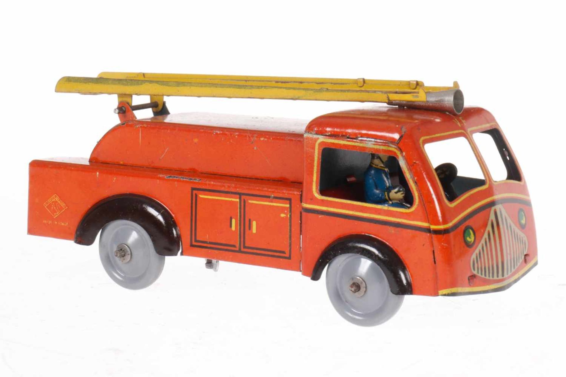 Ingap Feuerwehr-Leiterwagen Nr. 966, mit Fahrer und Beifahrer, intakt, Alterungs- und