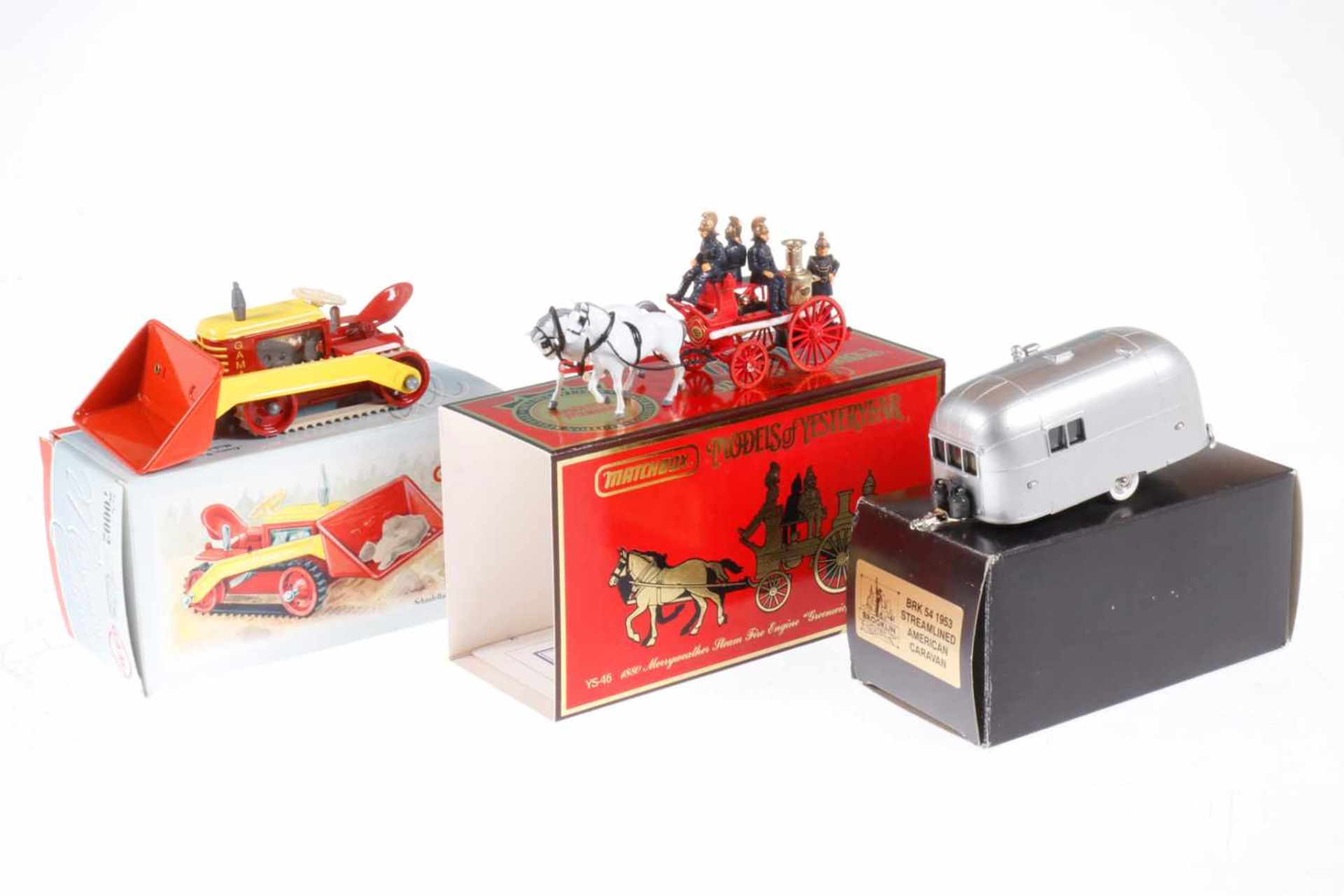 3 versch. Modelle, Matchbox Sonderedition, Gama Museumsedition, Brooklin Modell Guss-Wohnwagen, 2
