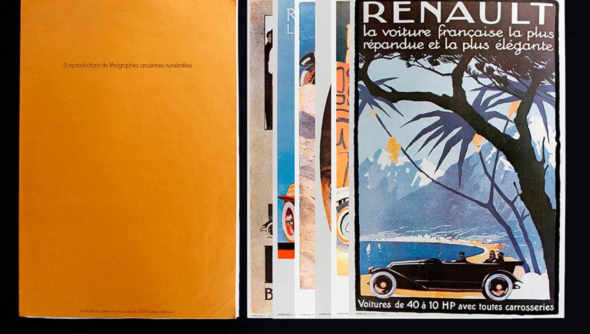 Mappe mit 6 limitierten Reproduktionen von Renault-Plakaten, Falcucci, Exemplar-Nr. 95/1000, Edition