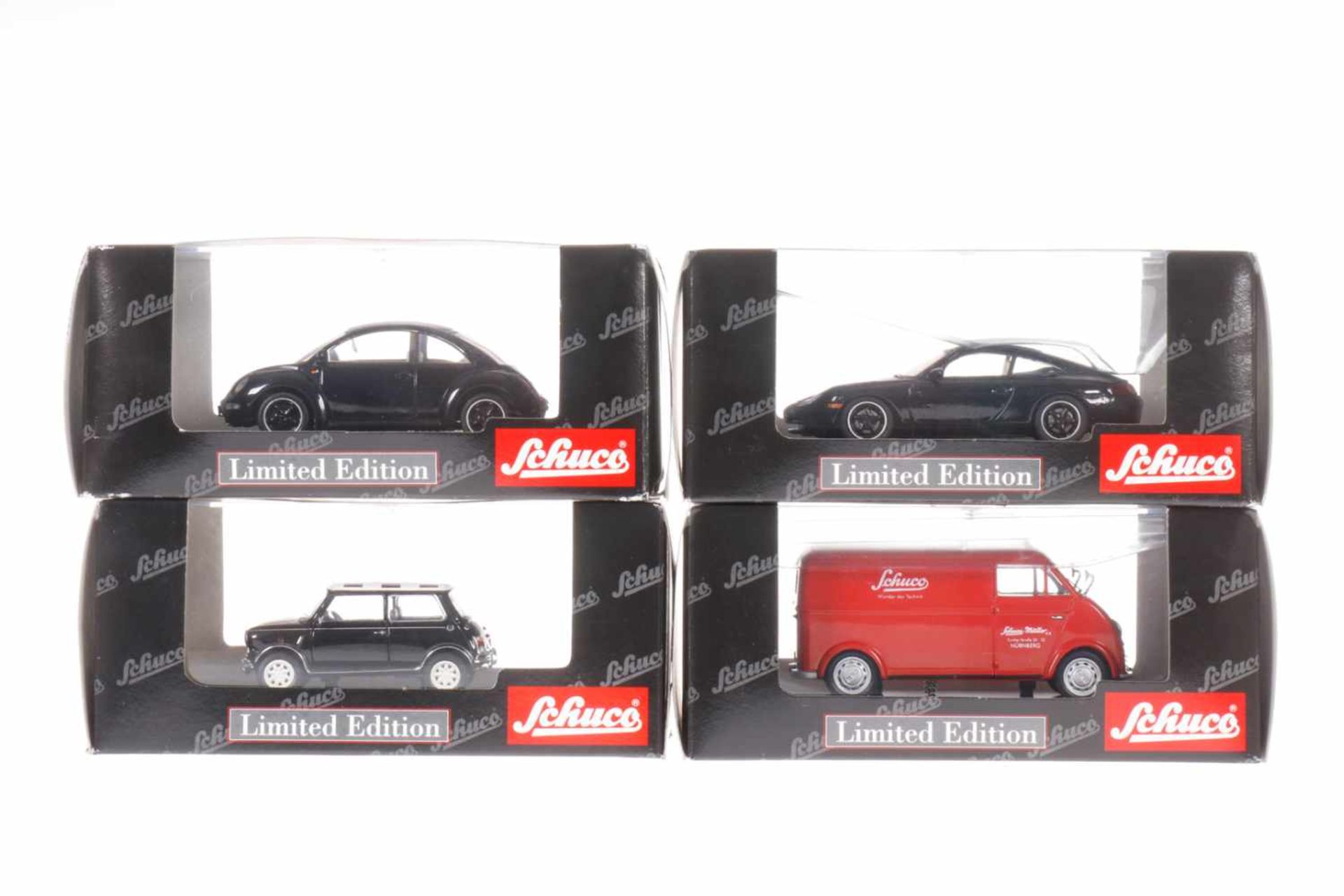 4 Schuco Autos, Limited Edition, Nr. 04534, 02444, 04345 und 02396, je im OK, Z 1-2