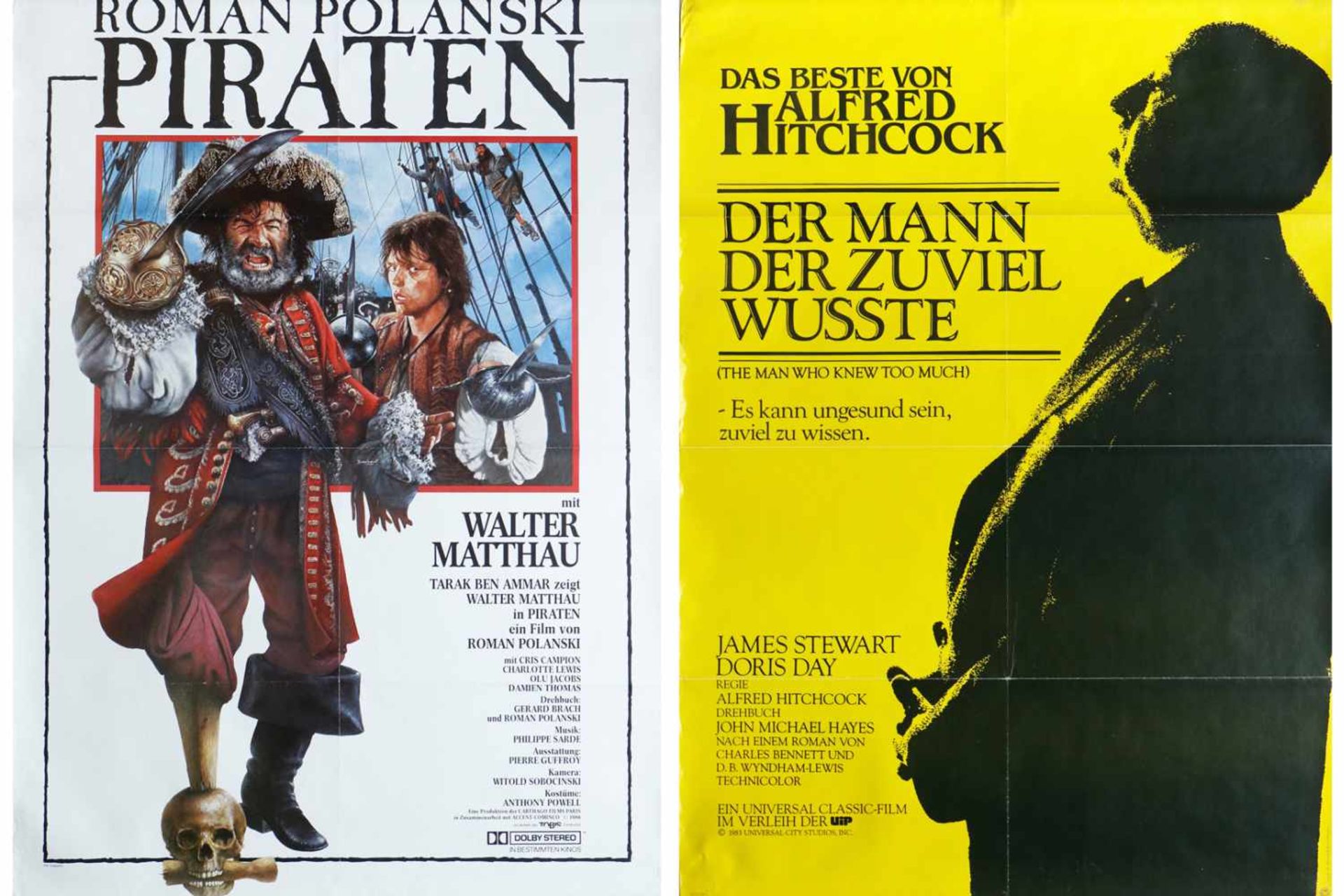 5 Filmplakate, darunter Hitchcock 1983, Roman Polansky "Piraten" 1986 und "Psycho III" etc.,