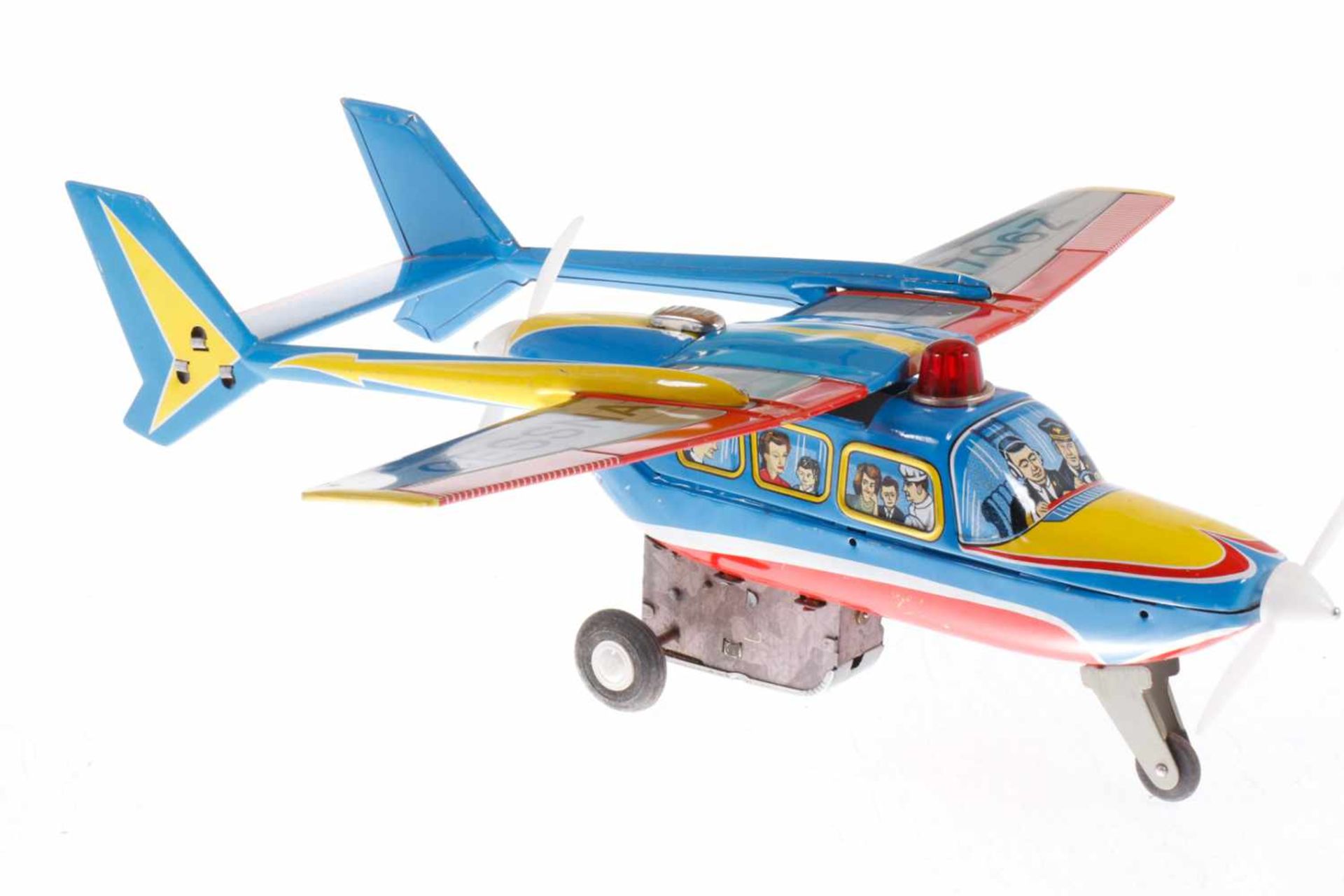 Y Flugzeug "Skymaster", Japan, Blech, CL, mit Batteriefach, kleine LS und Gebrauchsspuren, L 38,
