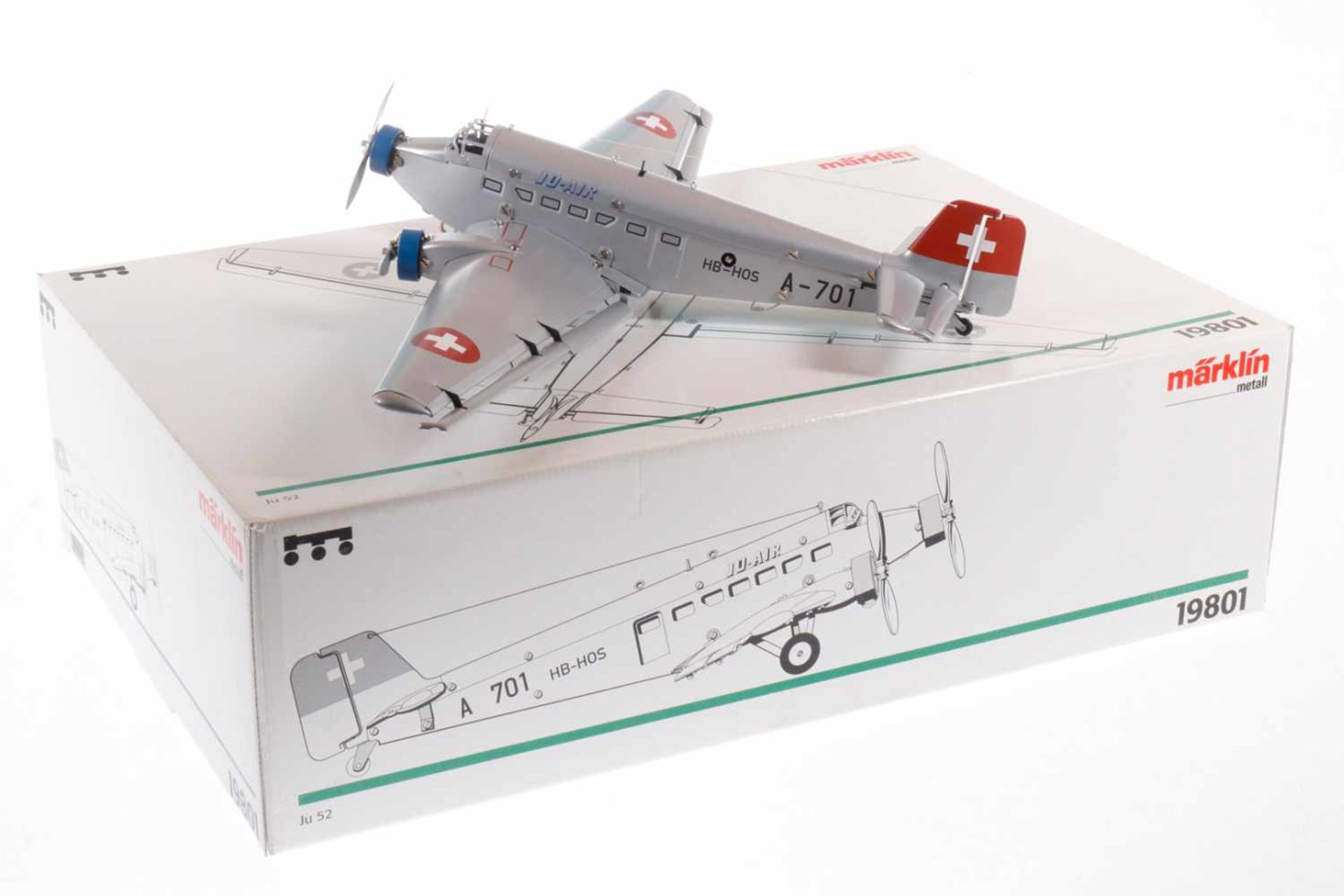 Märklin schweizer Flugzeug "Ju 52" 19801, silbergrau, mit Schlüssel und Zertifikat, OK, Z 1-2