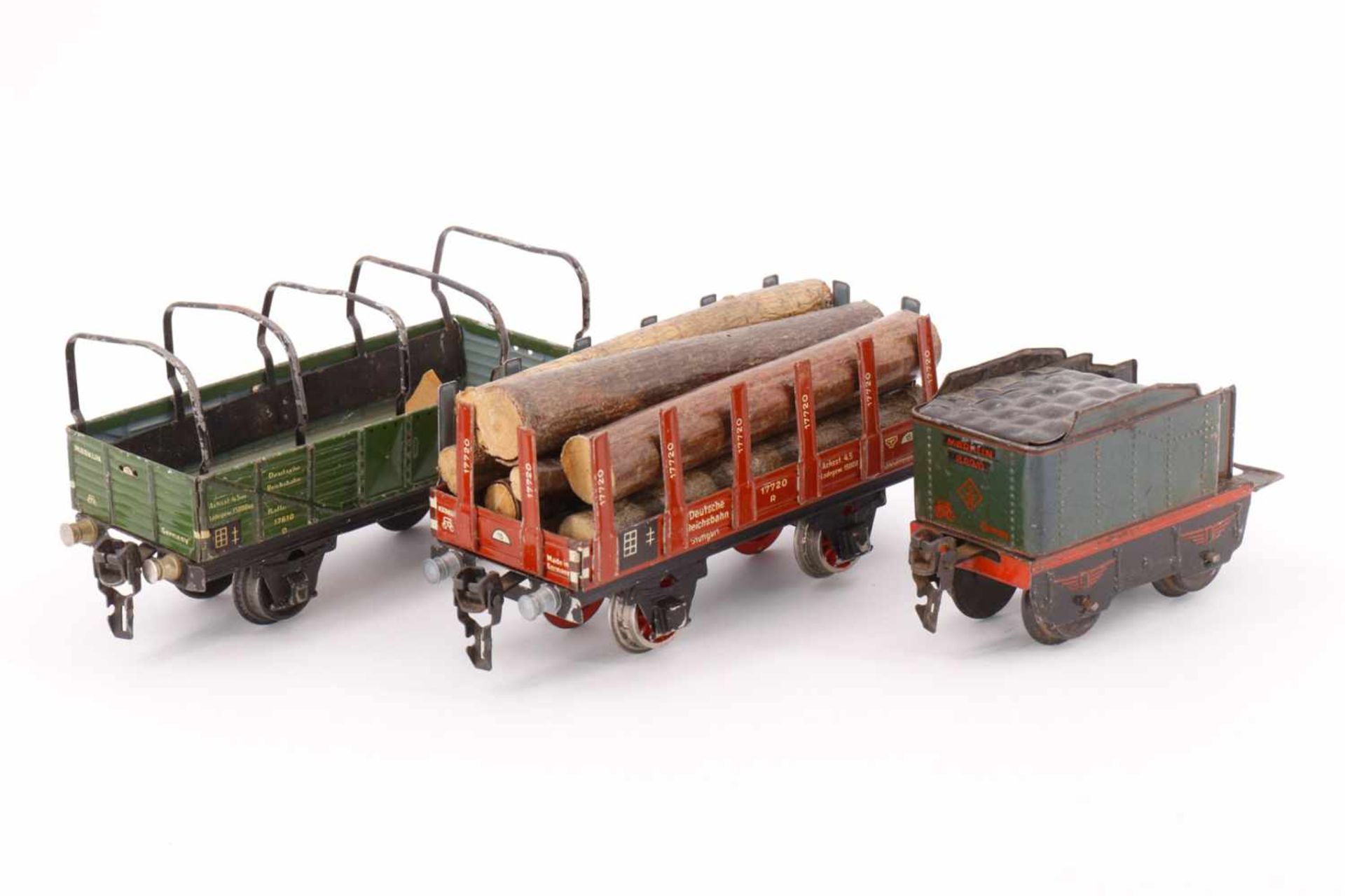 2 Märklin Güterwagen, 1772 und 1761, dazu Märklin Tender, S 0, tw LS/RS, Wagenlänge 16,5,